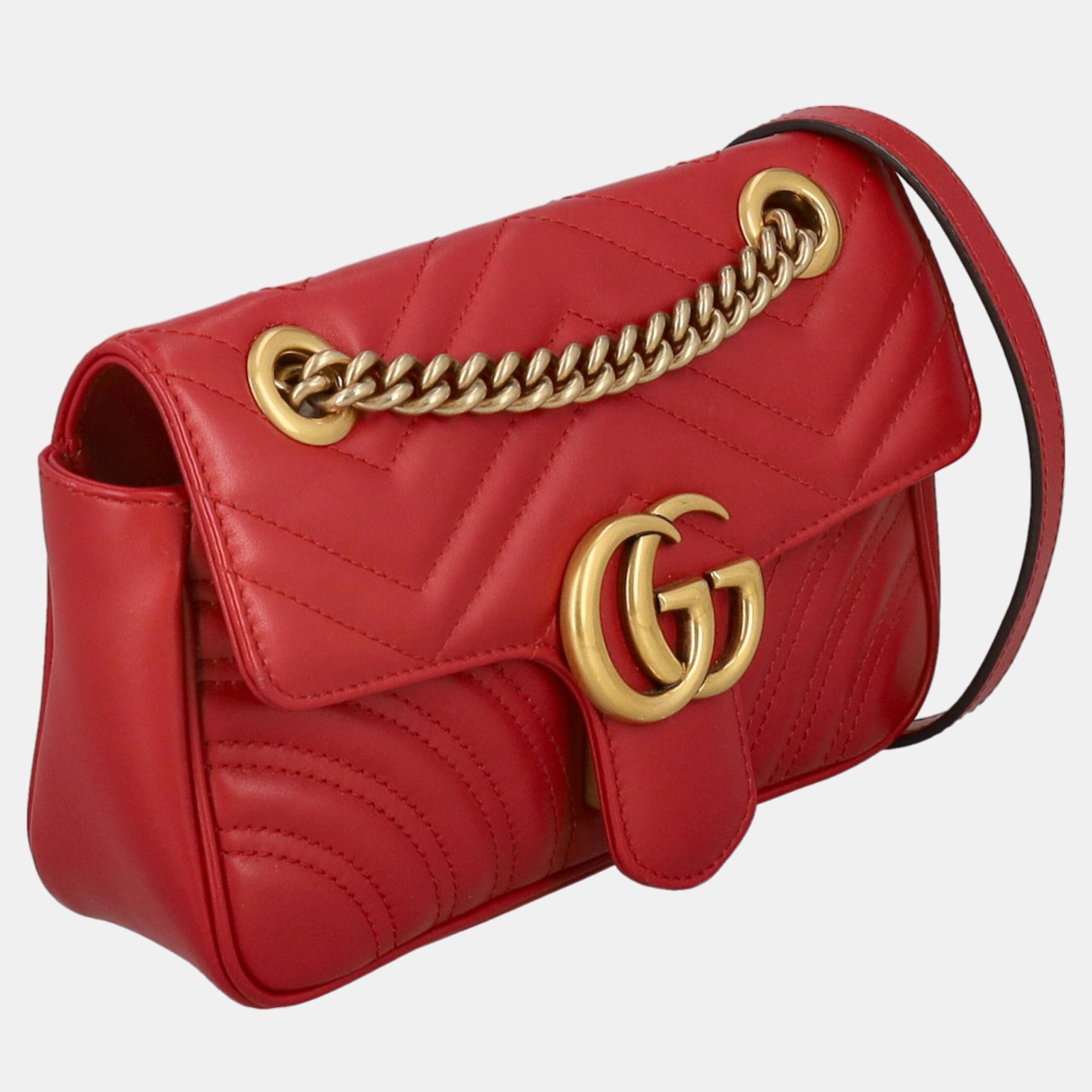 

Gucci Marmont - Women's Leather Cross Body Bag - Red