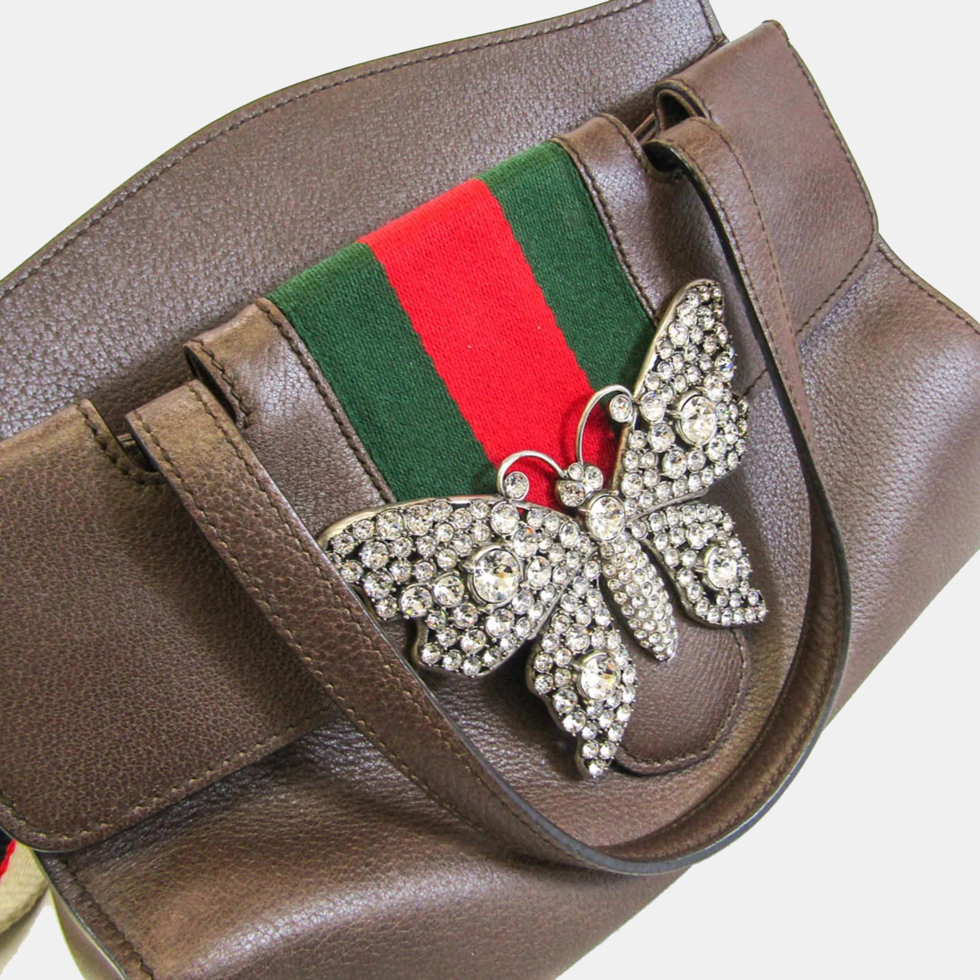 

Gucci Brown Leather Crystal Butterfly Linea Totem Medium Bag