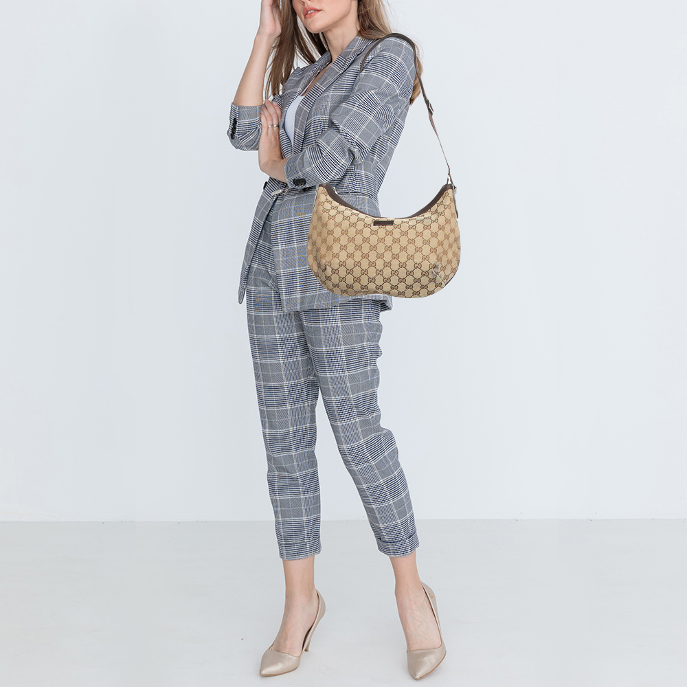 

Gucci Beige/Brown GG Canvas and Leather Zip Hobo