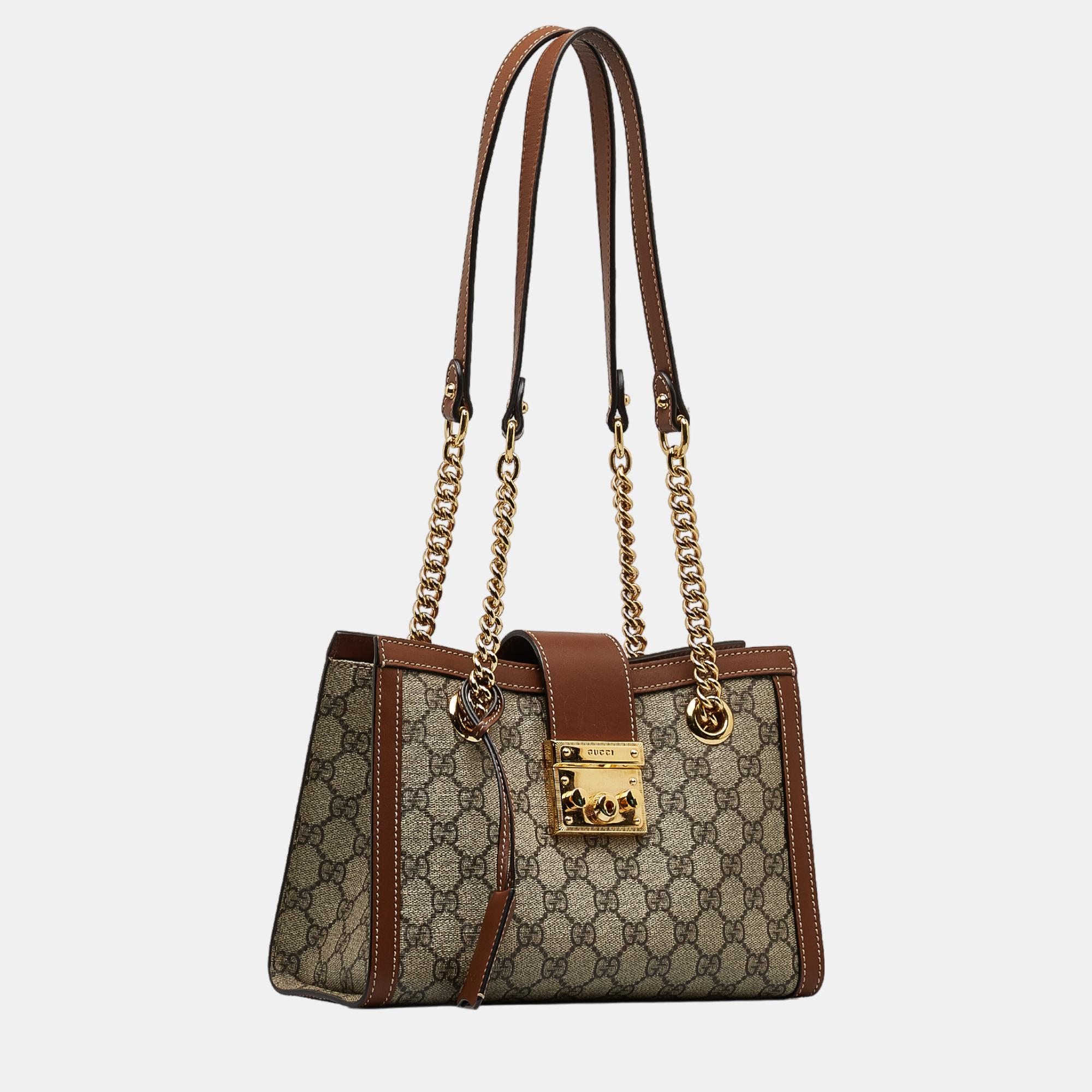 

Gucci Beige/Brown Small GG Supreme Padlock Tote