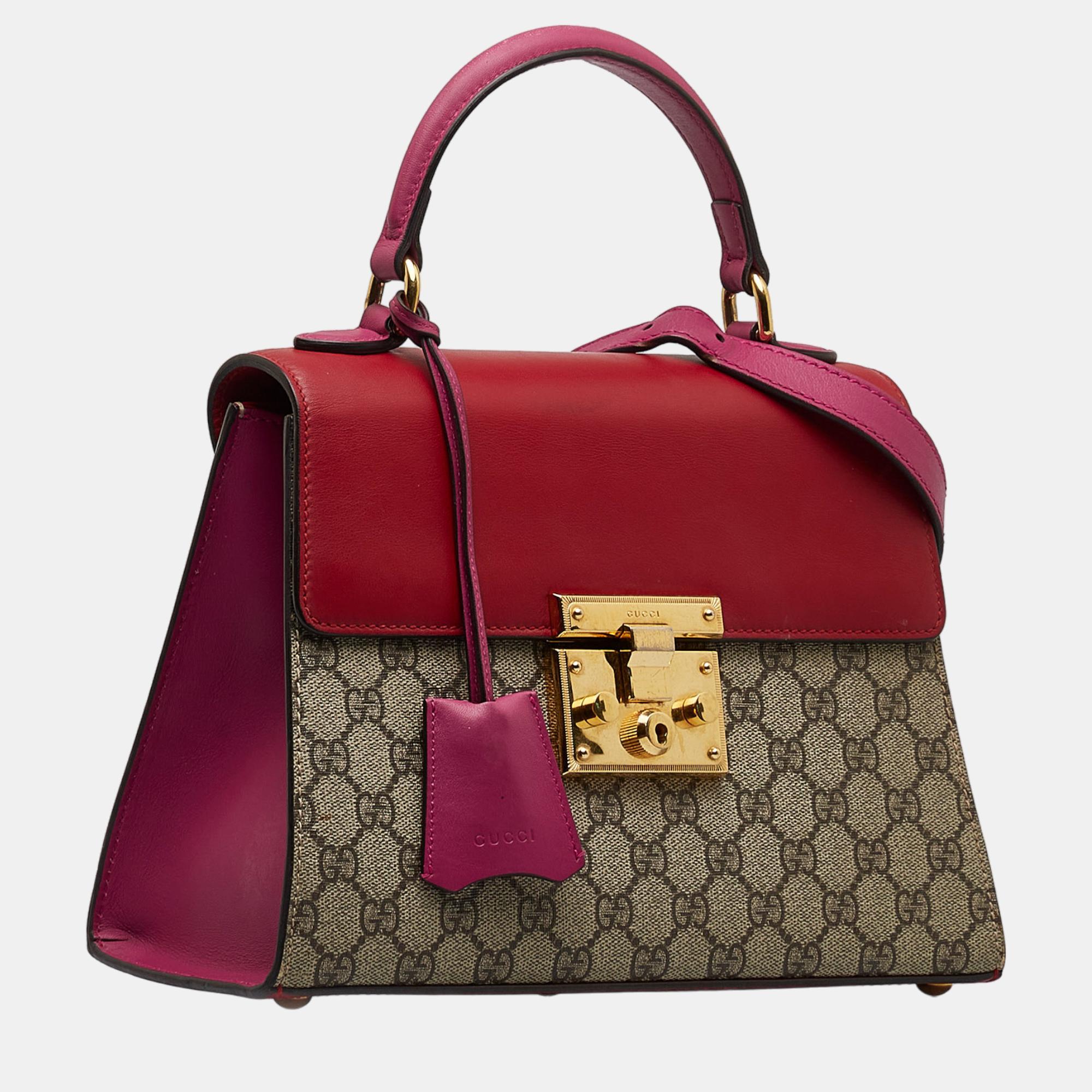

Gucci Beige/Red Small GG Supreme Padlock Satchel