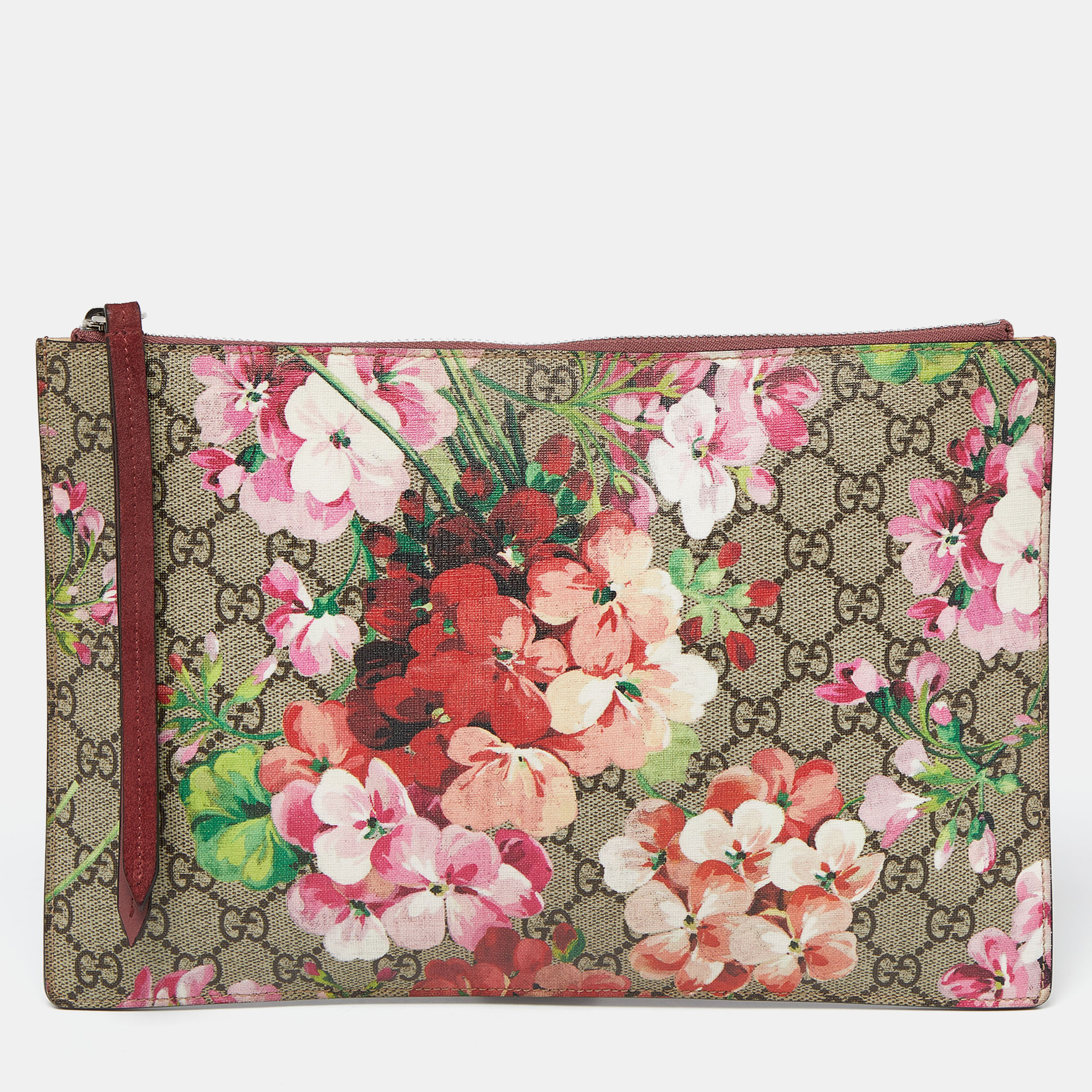 

Gucci Old Rose GG Supreme Blooms Canvas and Suede Zip Pouch, Pink