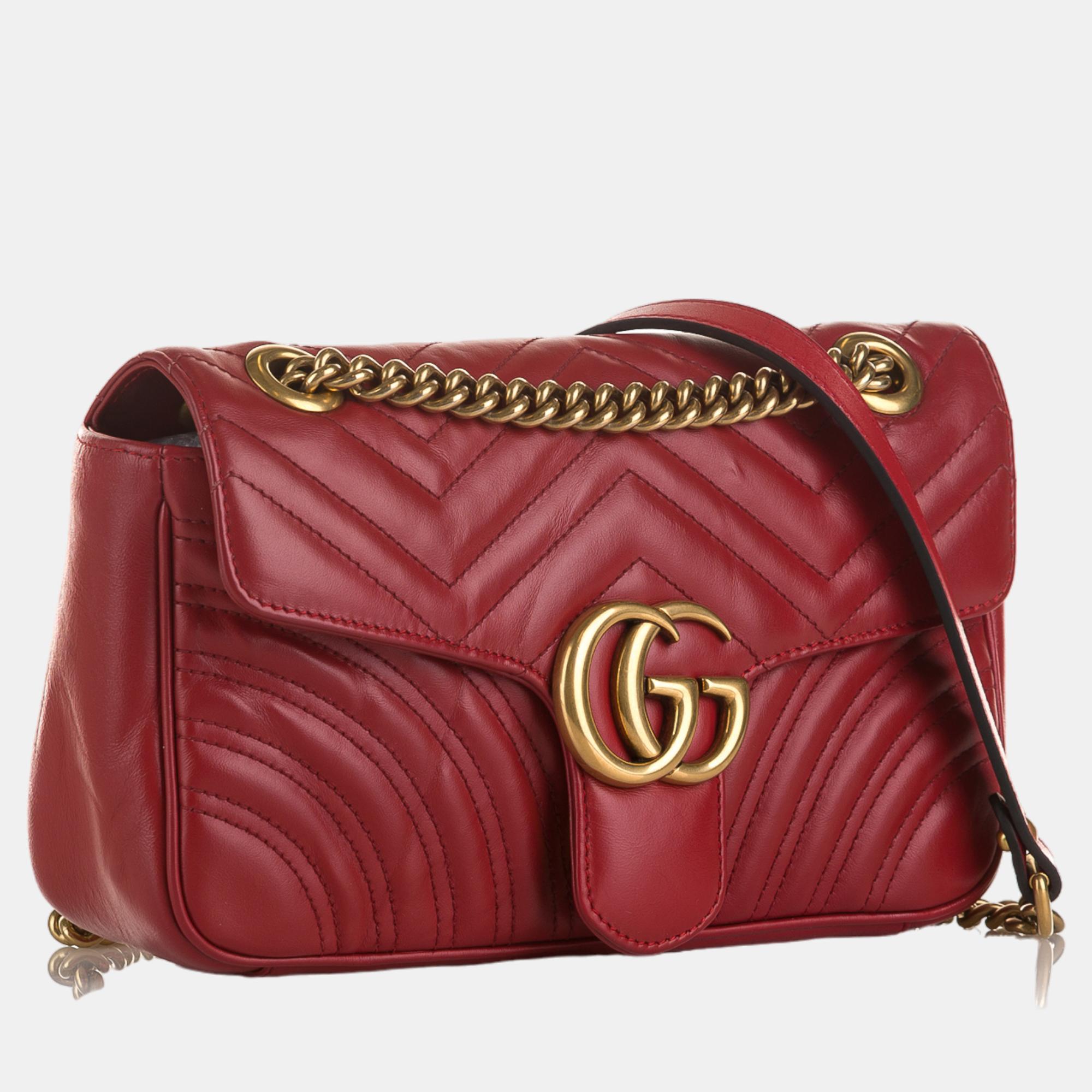 

Gucci Red Small GG Marmont Matelasse Crossbody Bag