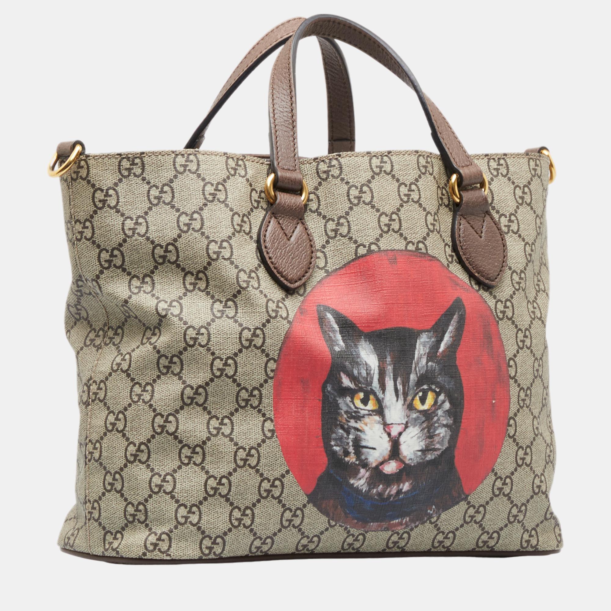 

Gucci Beige/Brown GG Supreme Mystic Cat Satchel