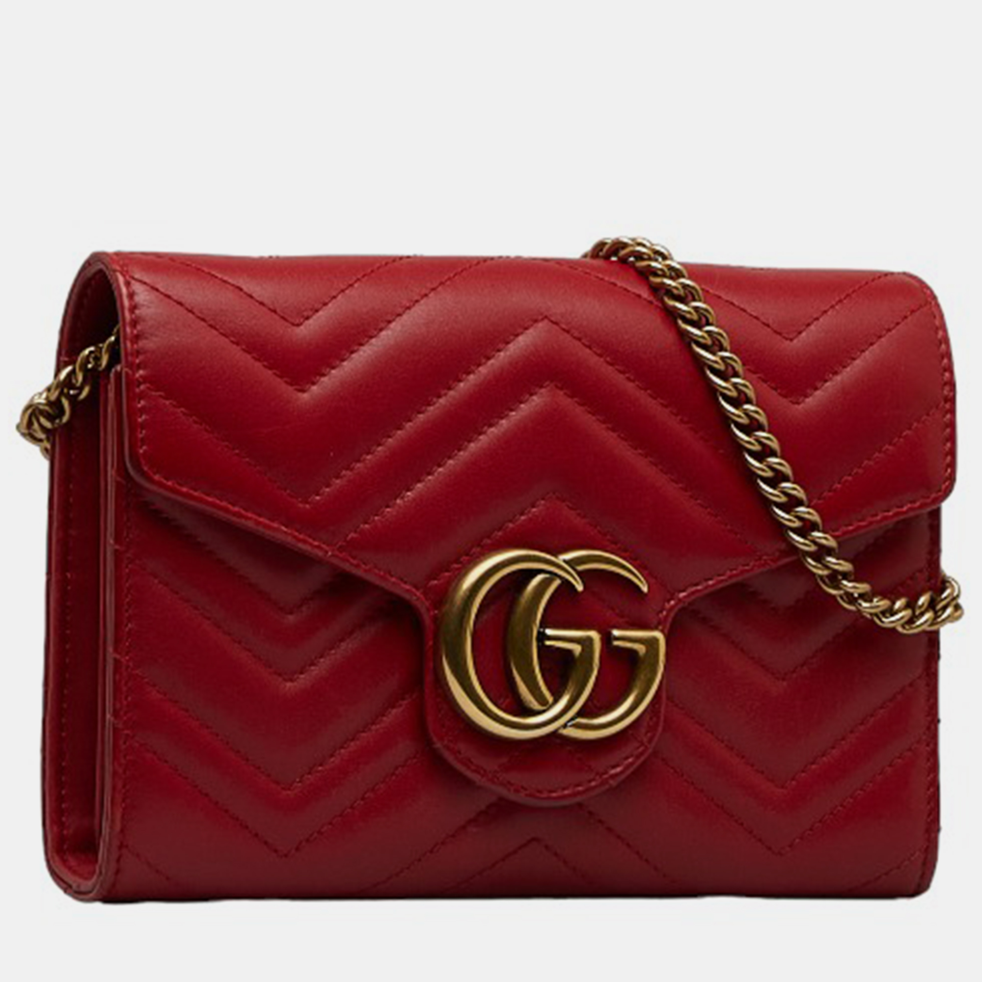 

Gucci Red GG Marmont Leather Wallet On Chain