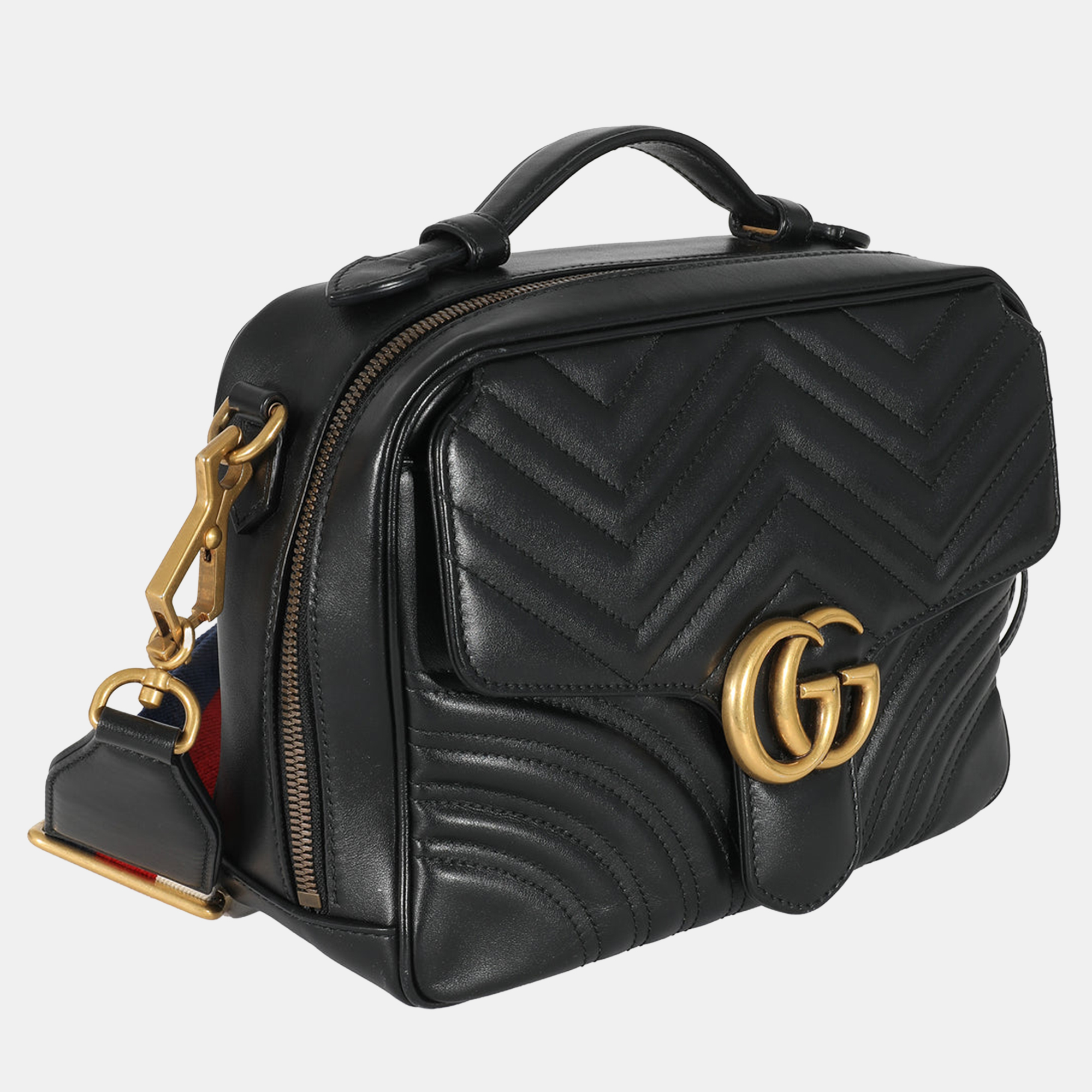 

Gucci Black Matelasse Leather Small Calfskin Matelasse Sylvie GG Marmont Shoulder Bag