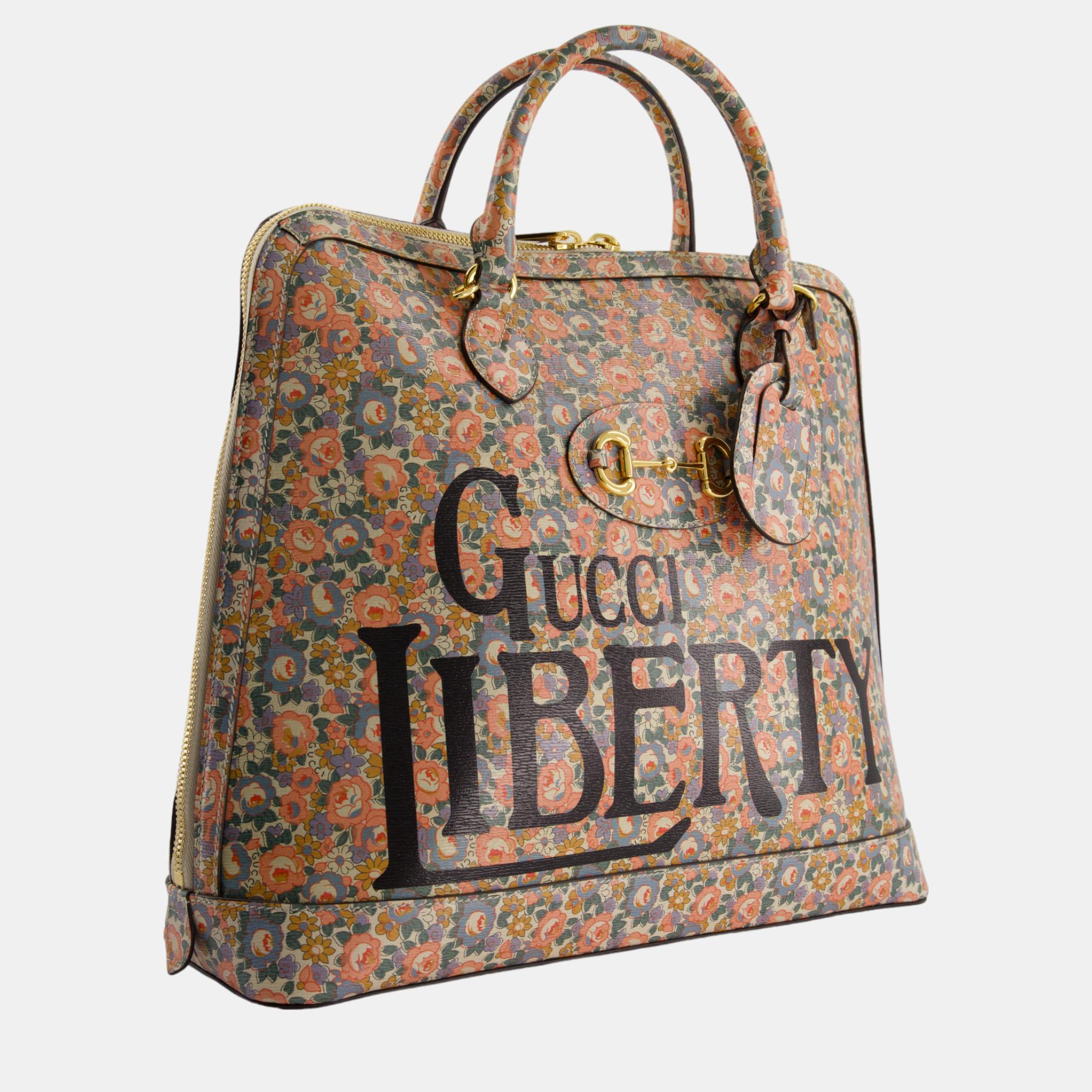 

Gucci X Liberty Pink and Blue Floral Printed Large 1955 Horsebit Bag with Gold Hardware and Gucci Liberty Black Logo, Multicolor