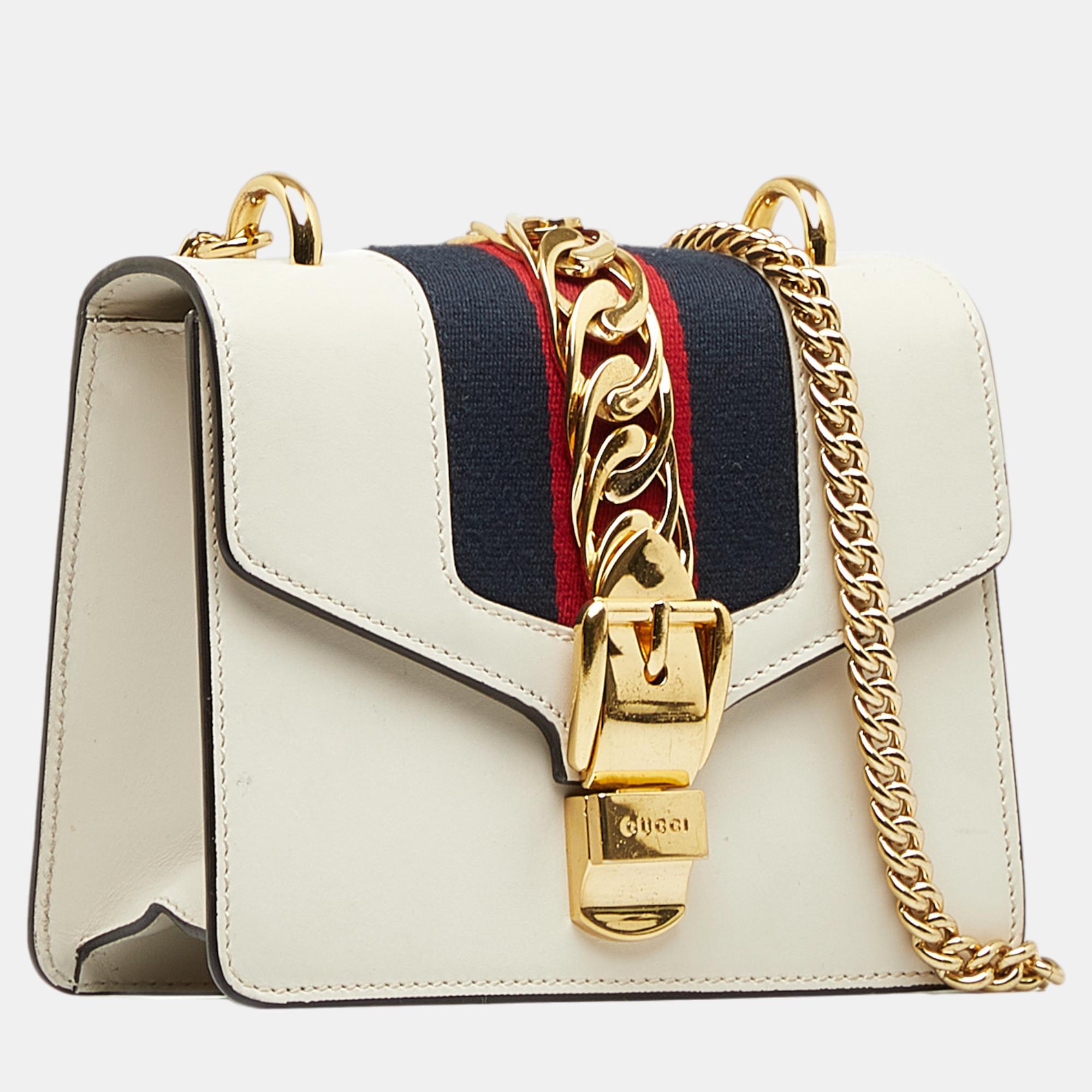

Gucci White Mini Sylvie Leather Chain Crossbody Bag
