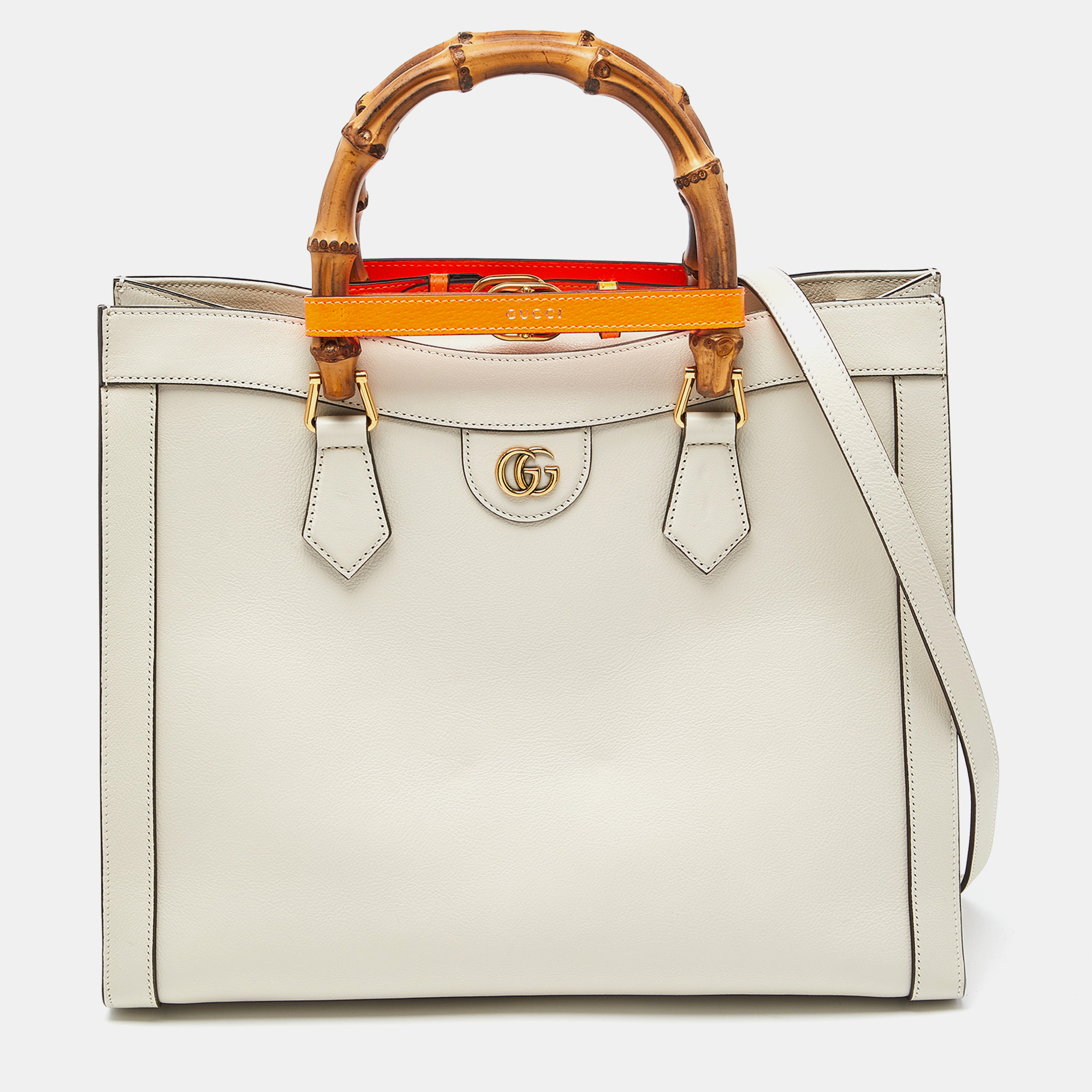 Pre-owned Gucci Off White Leather Medium Diana Tote