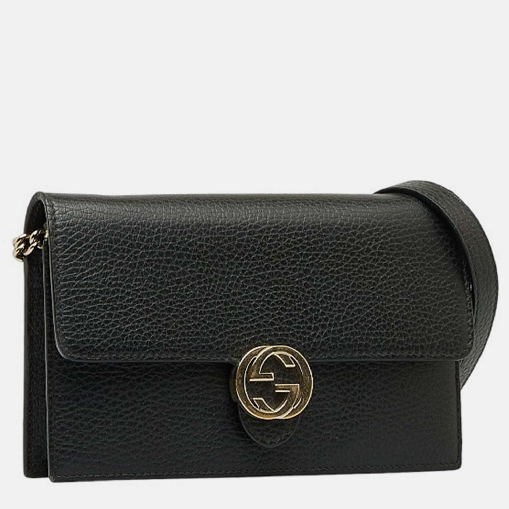 

Gucci Black Leather Interlocking G Dollar Wallet On Chain