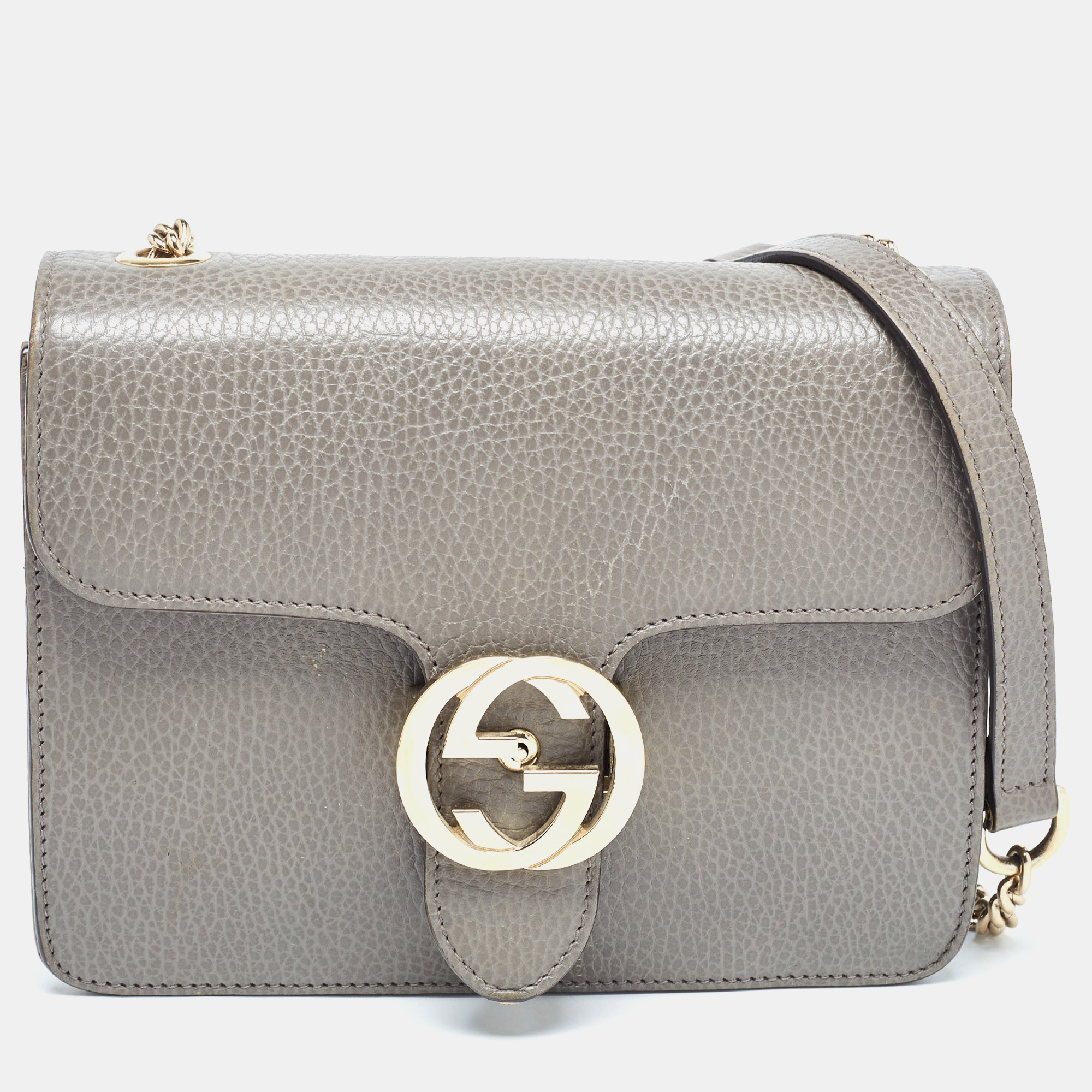 

Gucci Grey Leather  Interlocking G Shoulder Bag