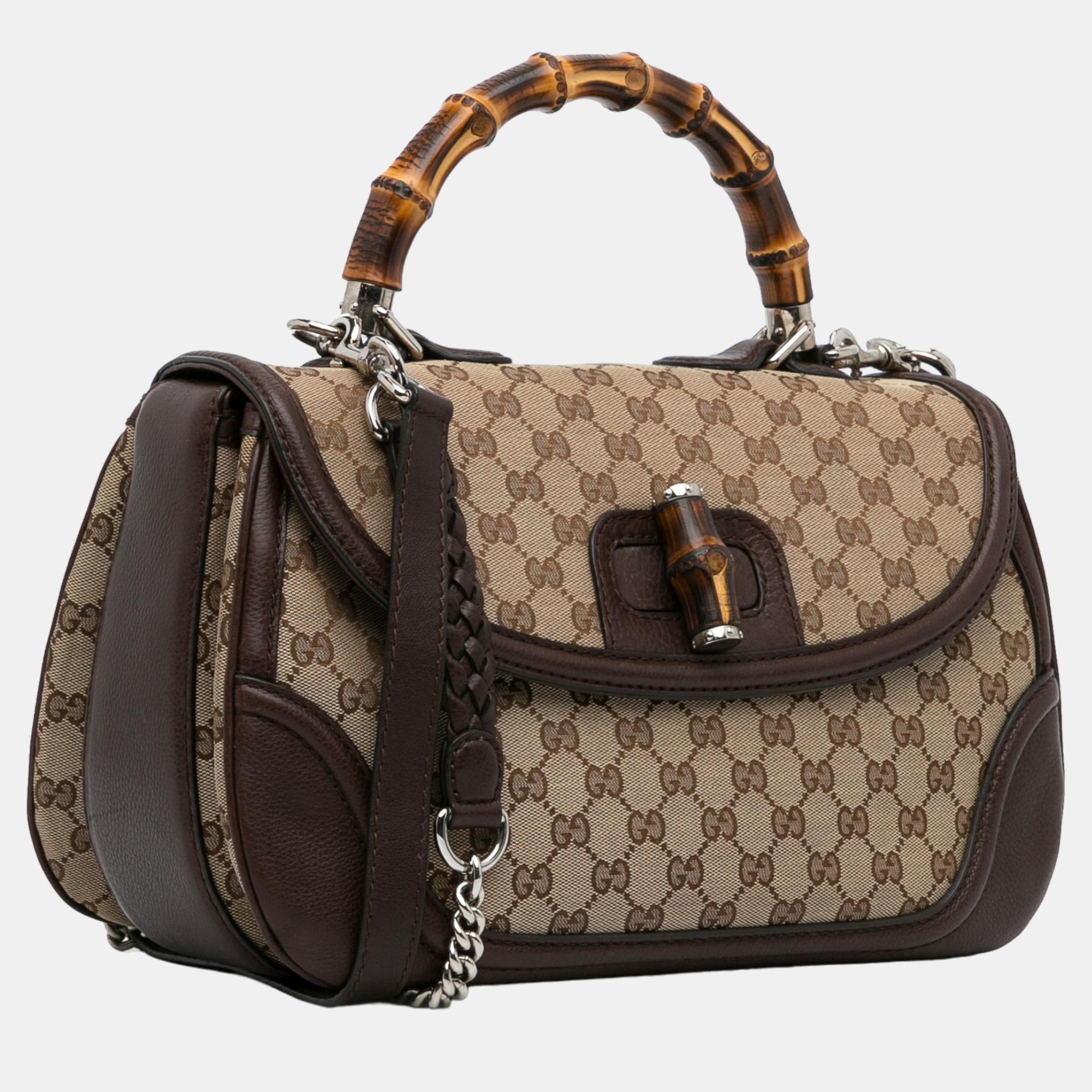 

Gucci Beige/Brown Large GG Canvas New Bamboo Satchel