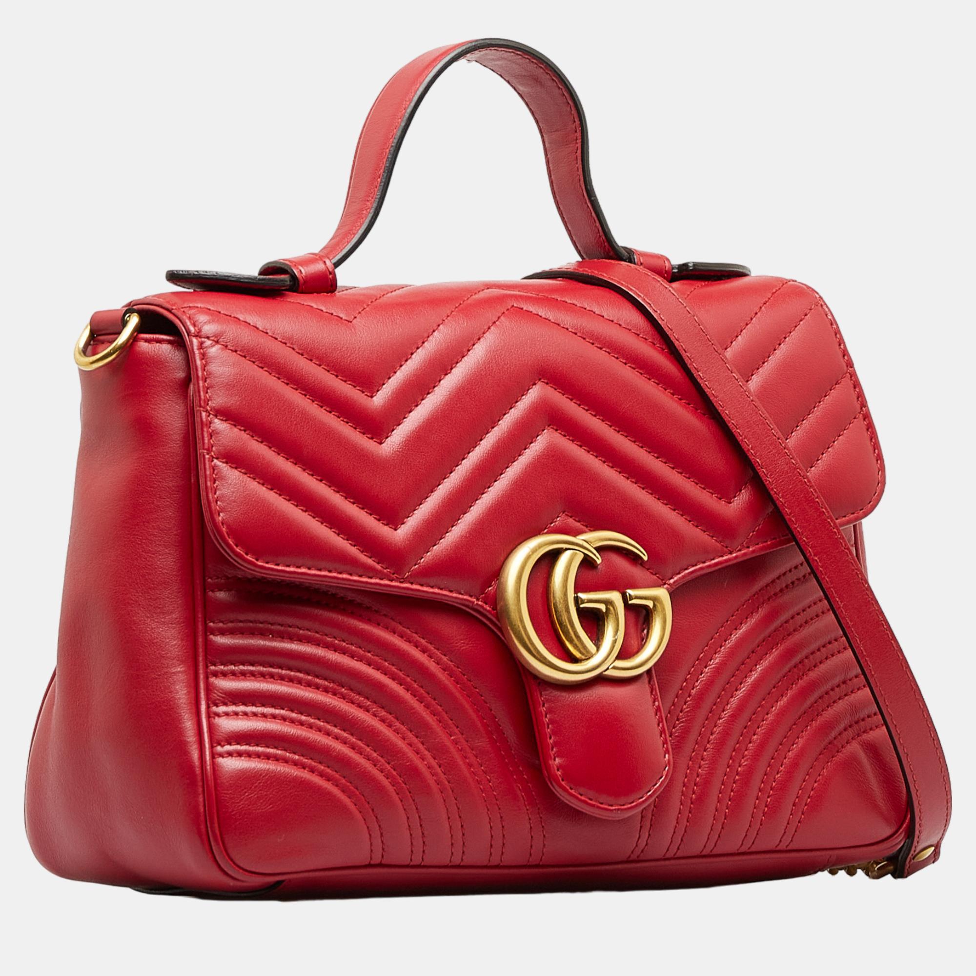 

Gucci Red GG Marmont Leather Satchel