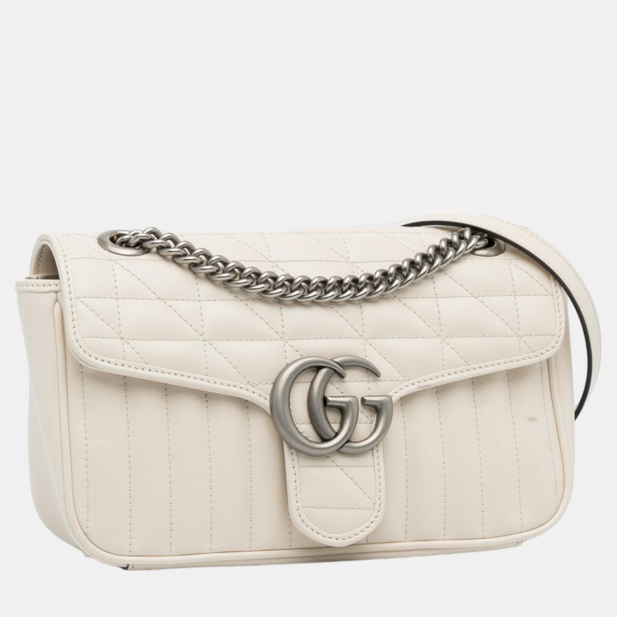 

Gucci White Small GG Marmont Aria Matelasse Crossbody Bag