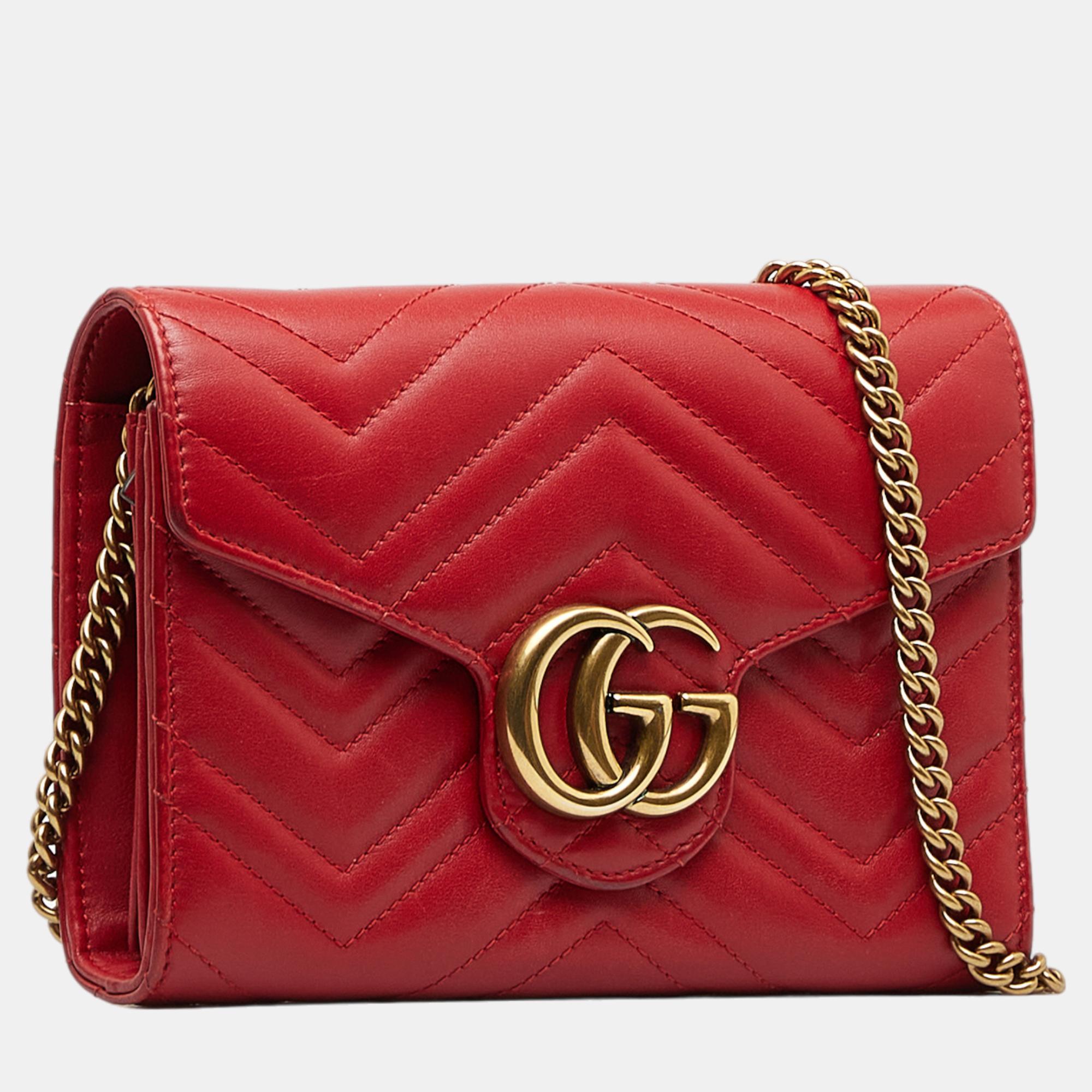 

Gucci Red GG Marmont Wallet on Chain