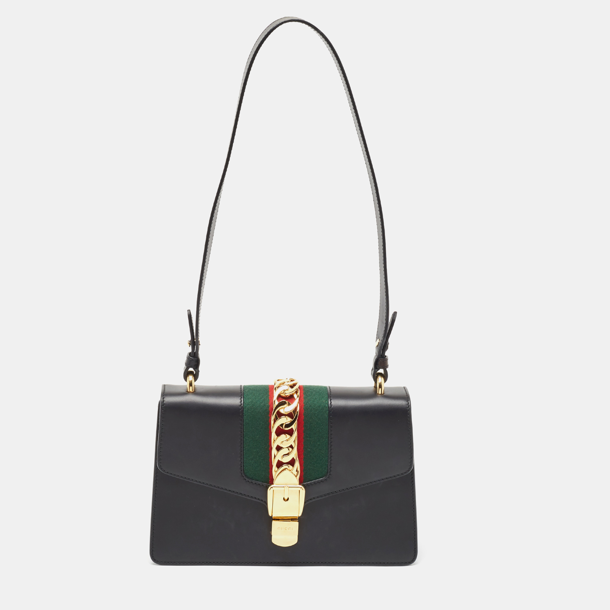 

Gucci Black Leather  Web Sylvie Shoulder Bag