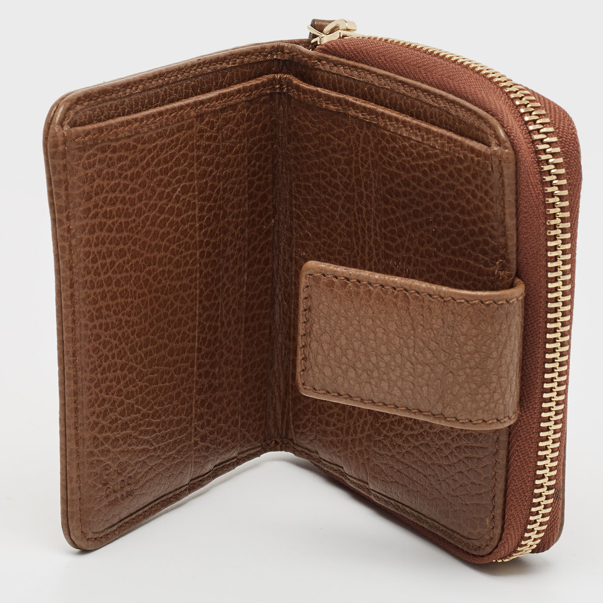 

Gucci Brown/Beige GG Canvas Leather Zip Around Compact Wallet