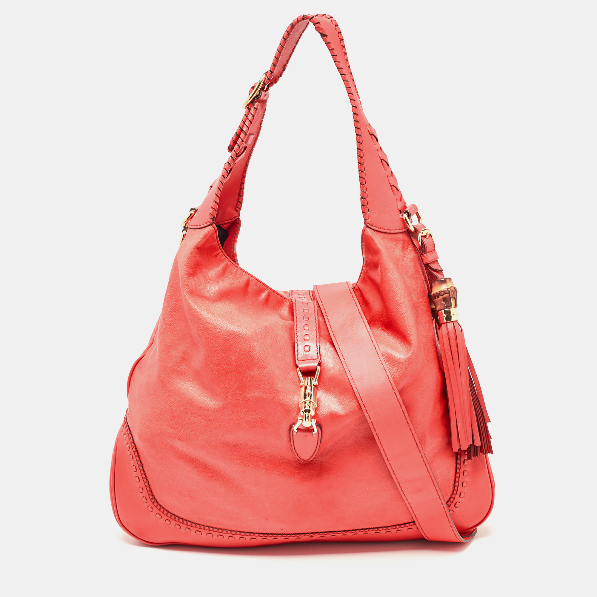

Gucci Coral Red Leather  New Jackie Hobo