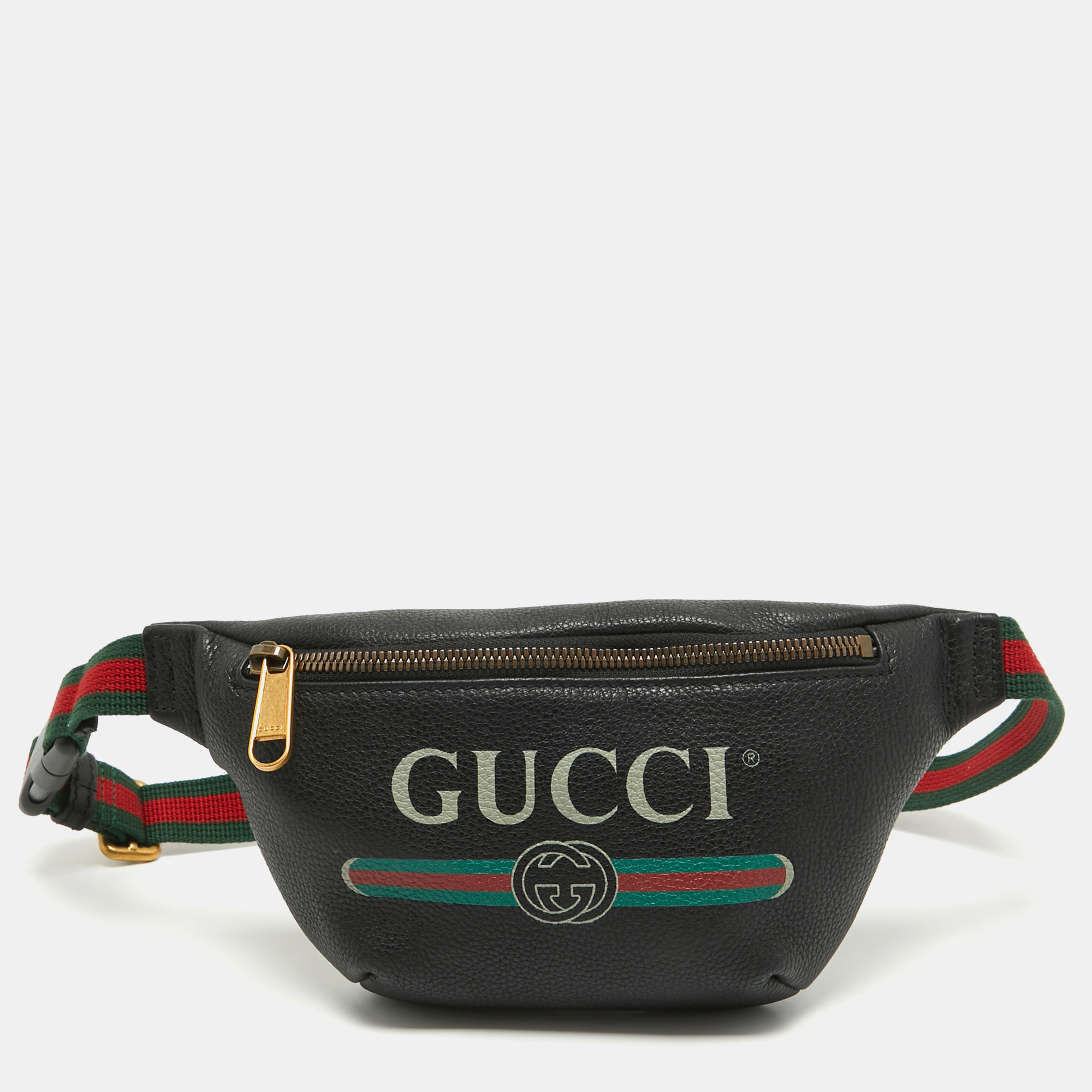 

Gucci Black Leather Logo Web Belt Bag