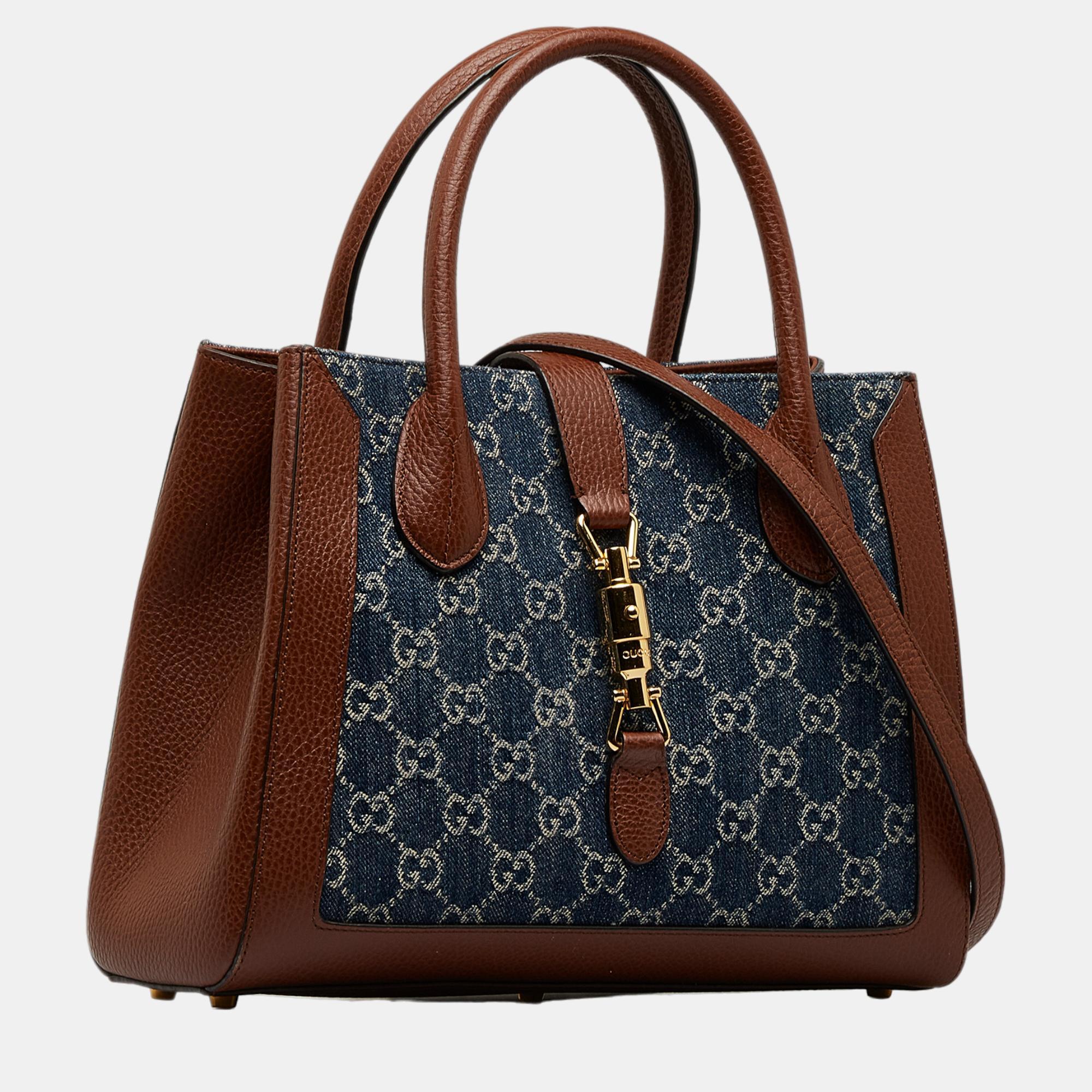 

Gucci Blue/Brown Medium GG Denim Jackie 1961 Tote