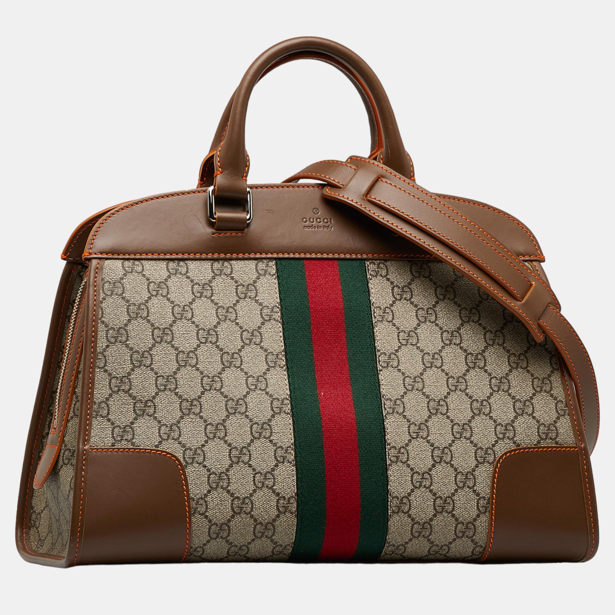 

Gucci Beige/Brown GG Supreme Web Duffle Tote