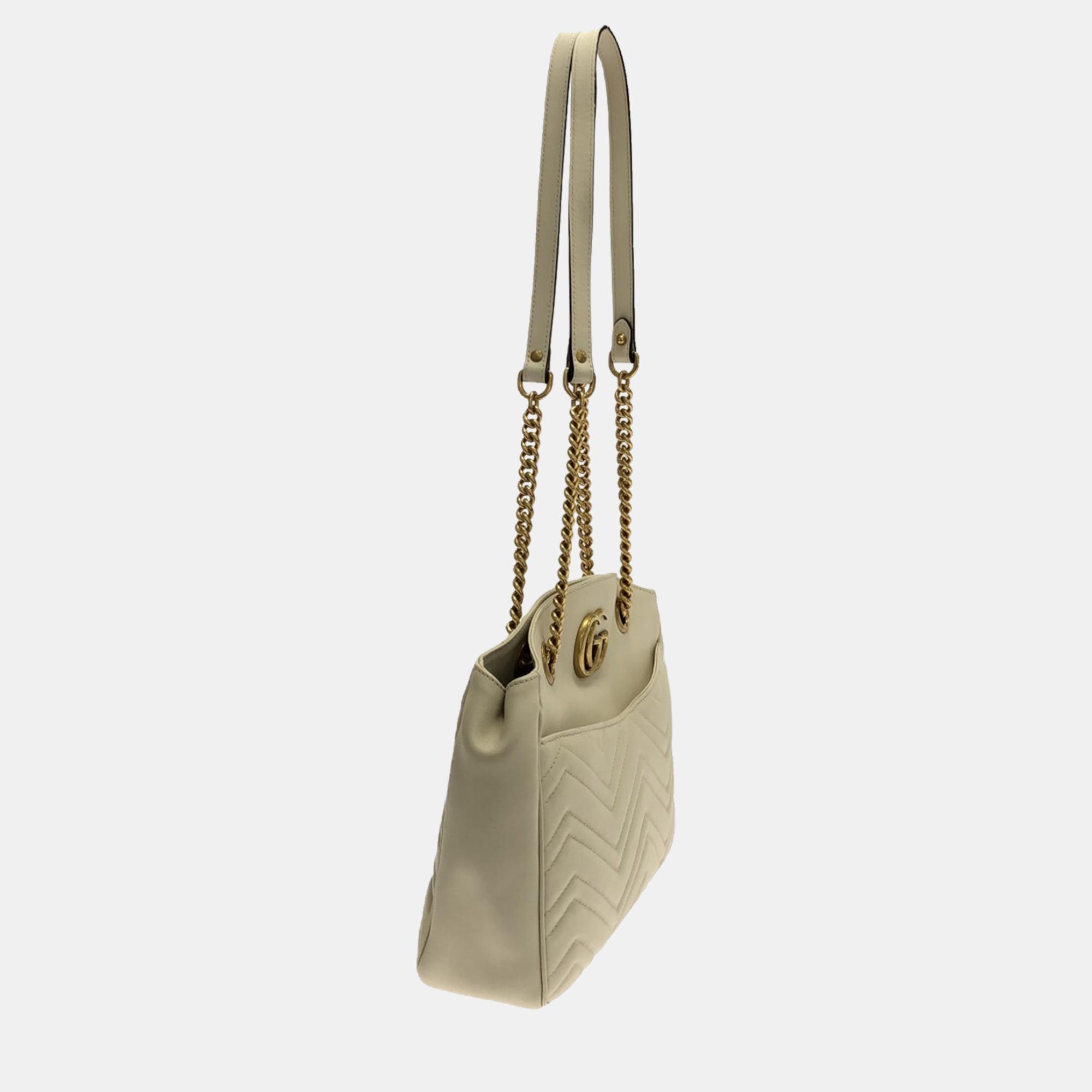 

Gucci Cream GG Marmont Matelasse Chain Tote