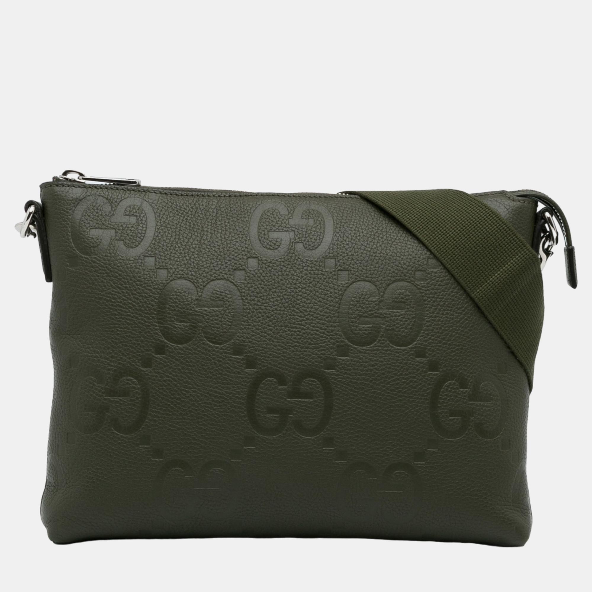 Pre-owned Gucci Green Medium Jumbo Gg Embossed Messenger Bag