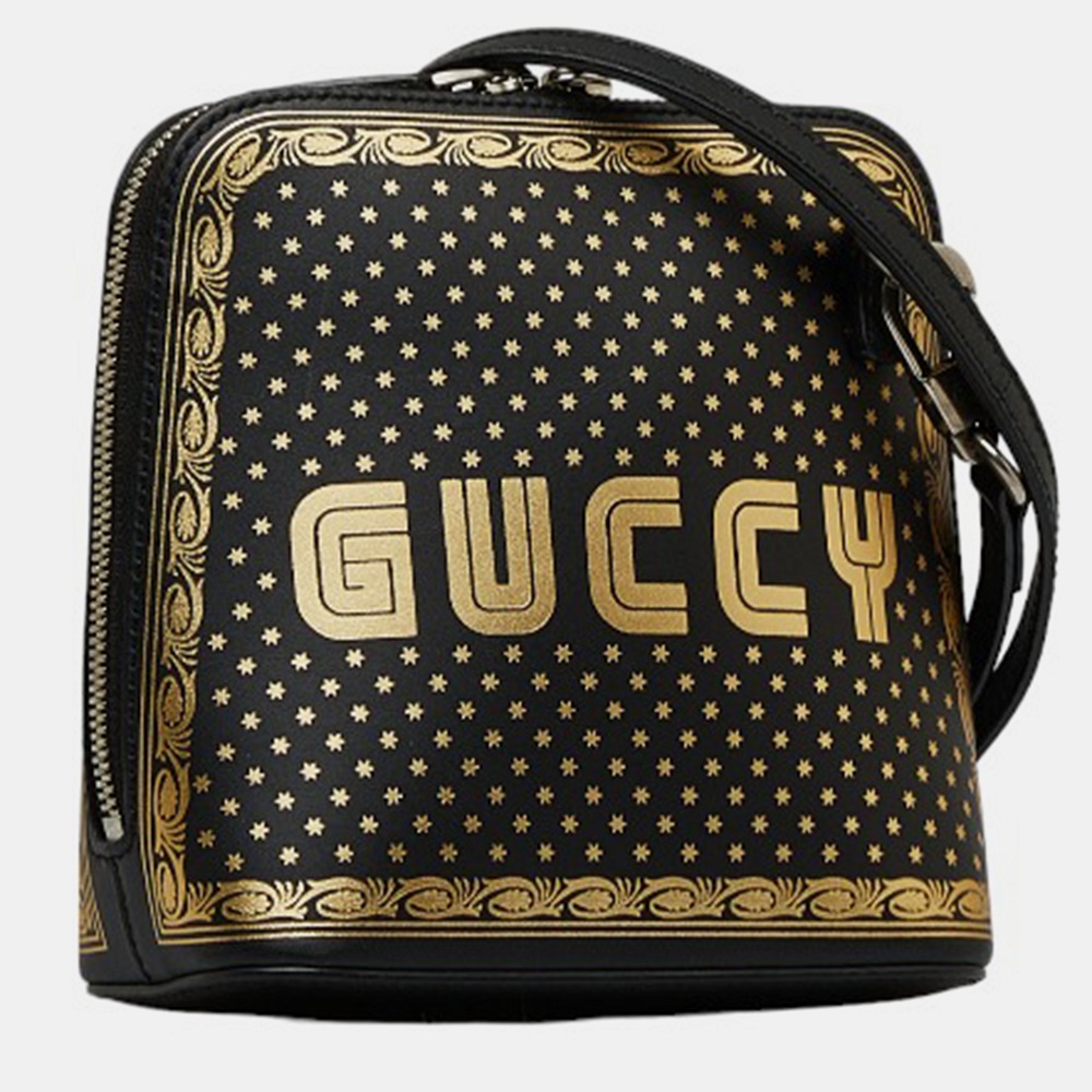 

Gucci Black Leather Sega Guccy Star Mini Dome Bag