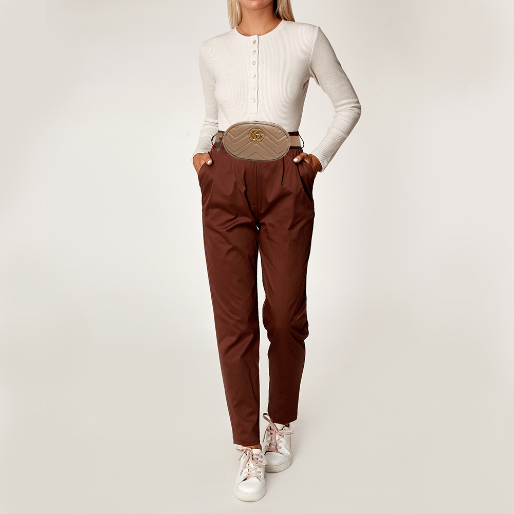 

Gucci Beige Matelassé Leather GG Marmont Belt Bag