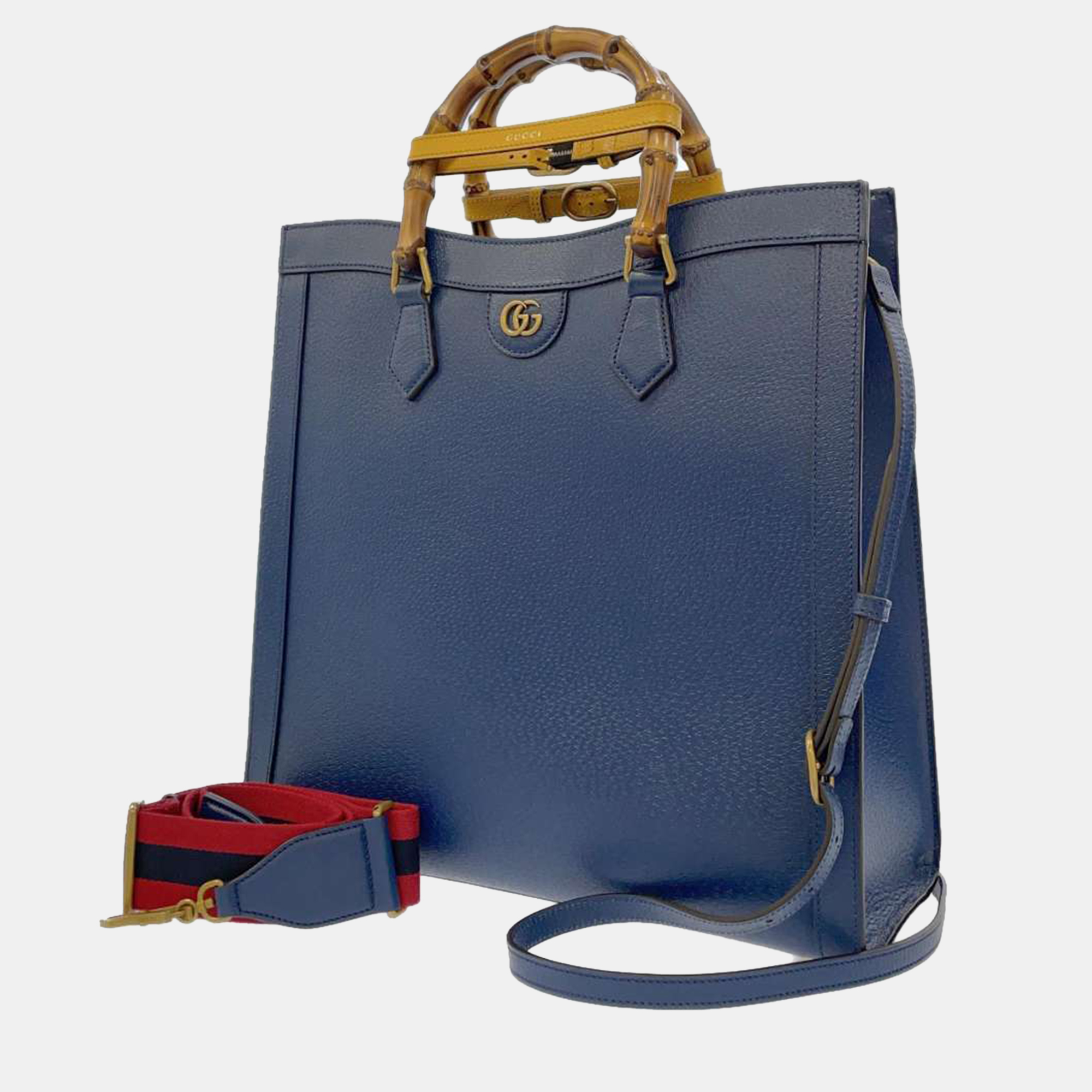 

Gucci Blue Leather Large Bamboo Diana Totes