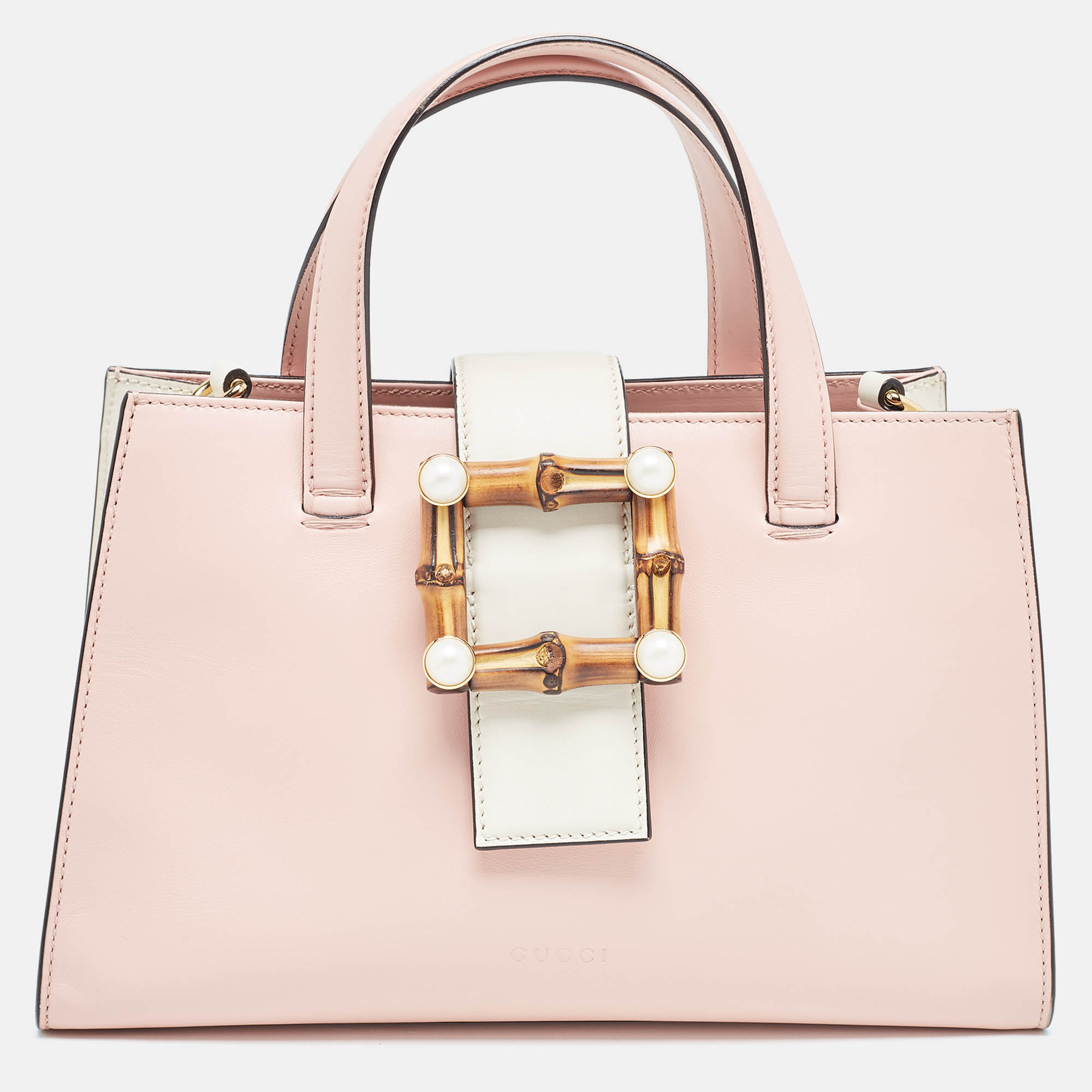  Gucci Pink/White Leather Small Nimfair Tote