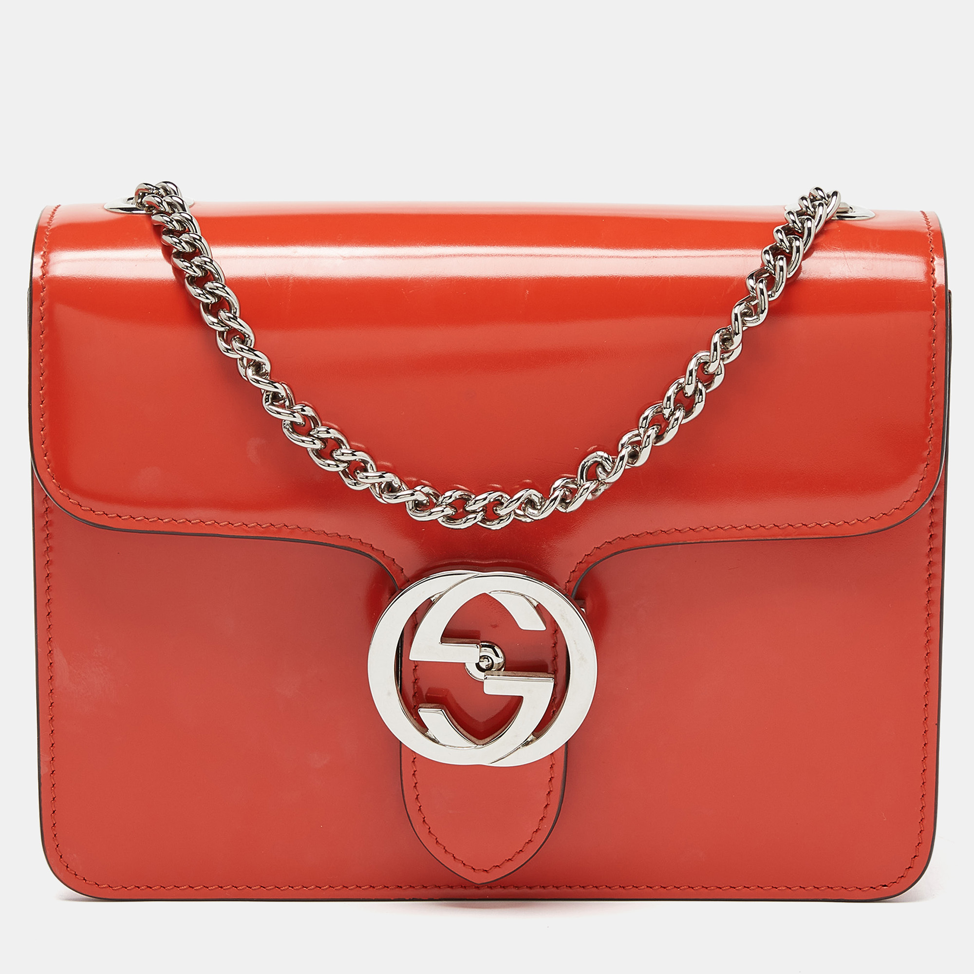 Pre-owned Gucci Orange Patent Leather Small Interlocking G Crossbody Bag