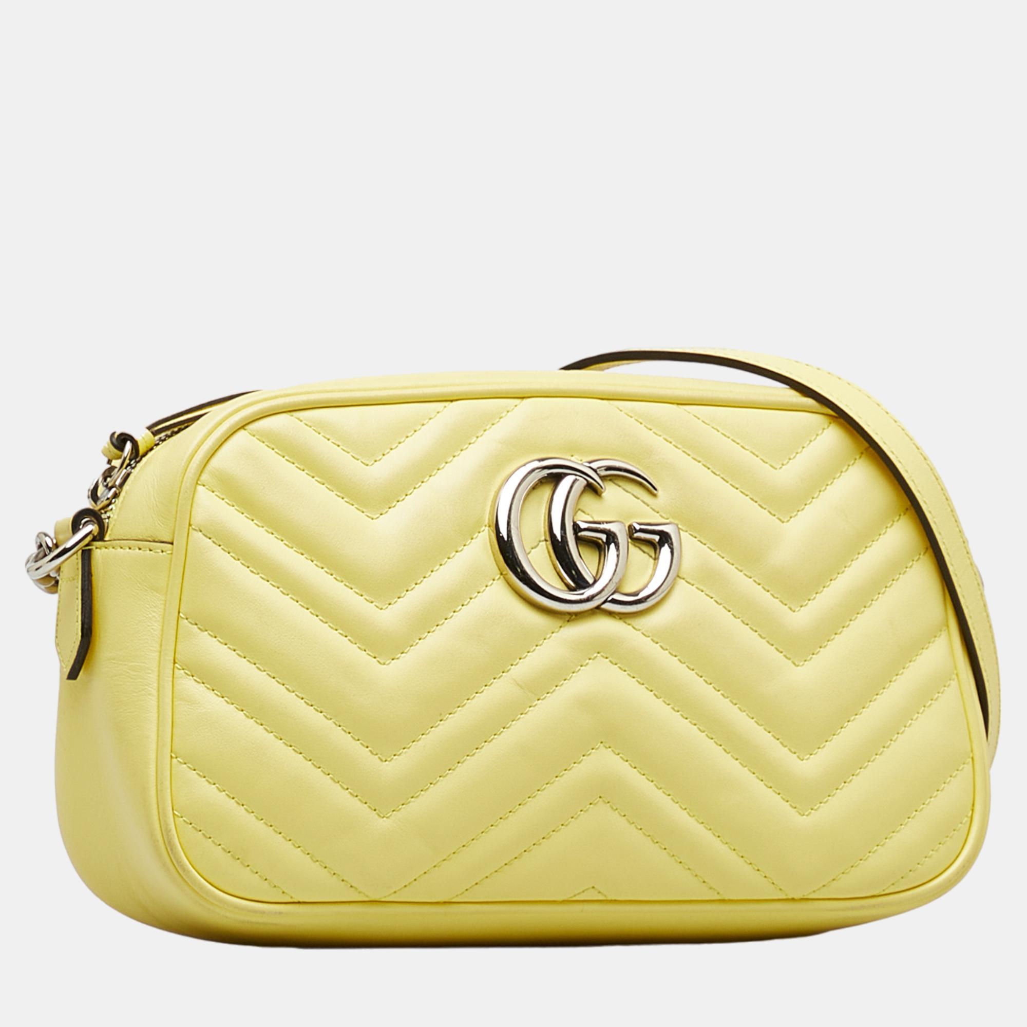 

Gucci Yellow Small GG Marmont Matelasse Crossbody