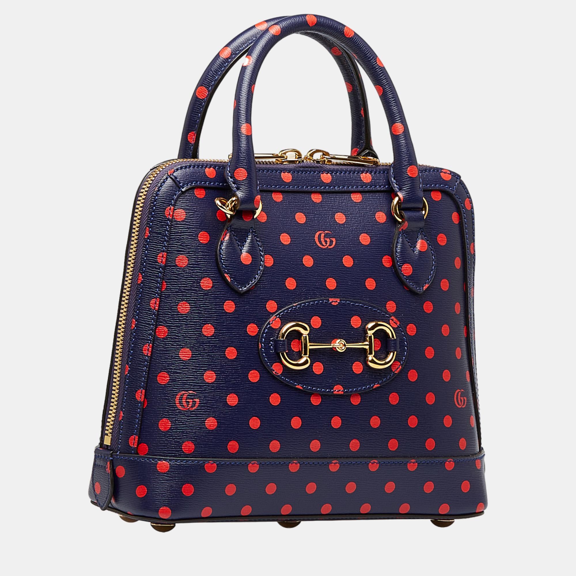 

Gucci Navy Blue Horsebit 1955 Polka Dot Satchel