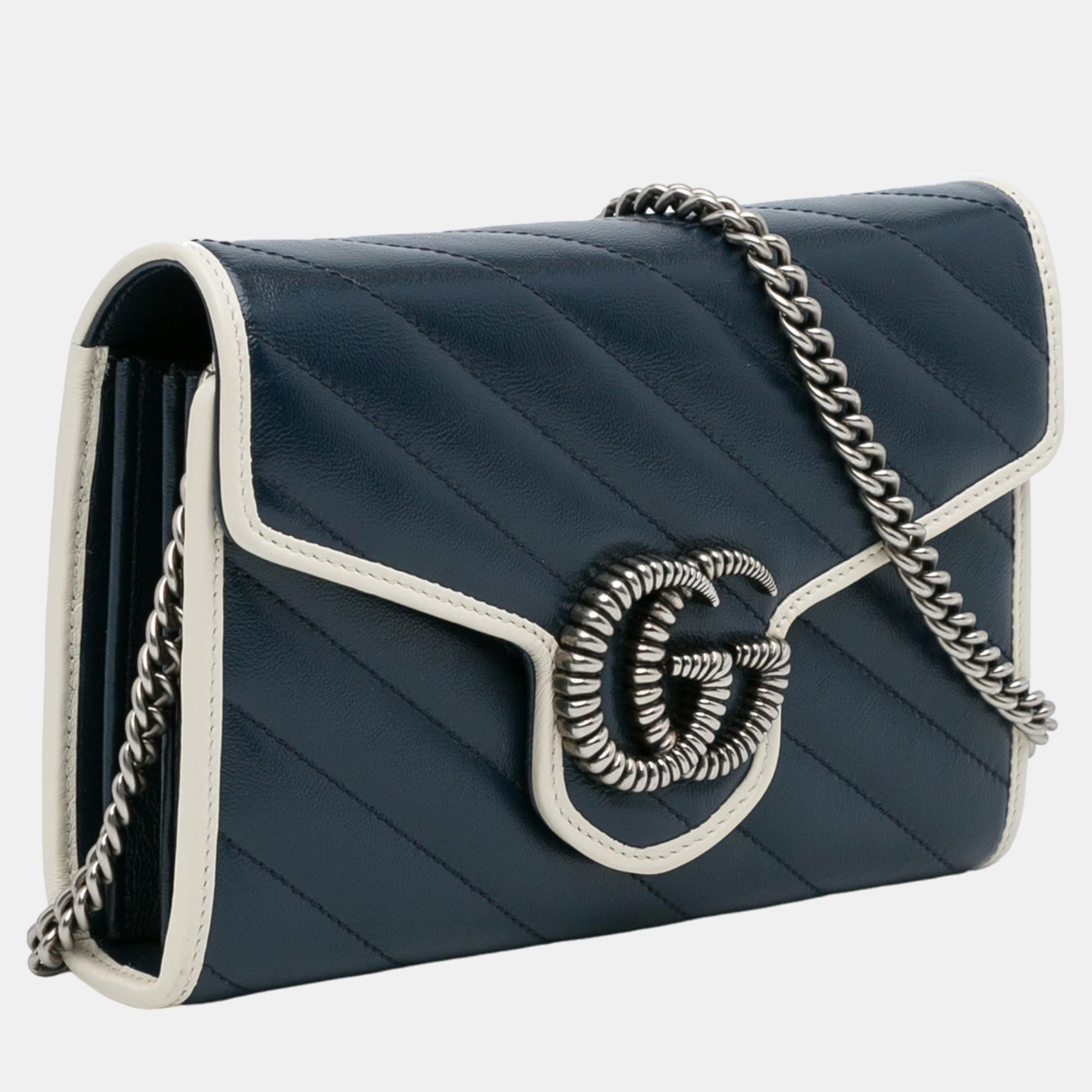 

Gucci Navy Blue Mini GG Marmont Wallet on Chain