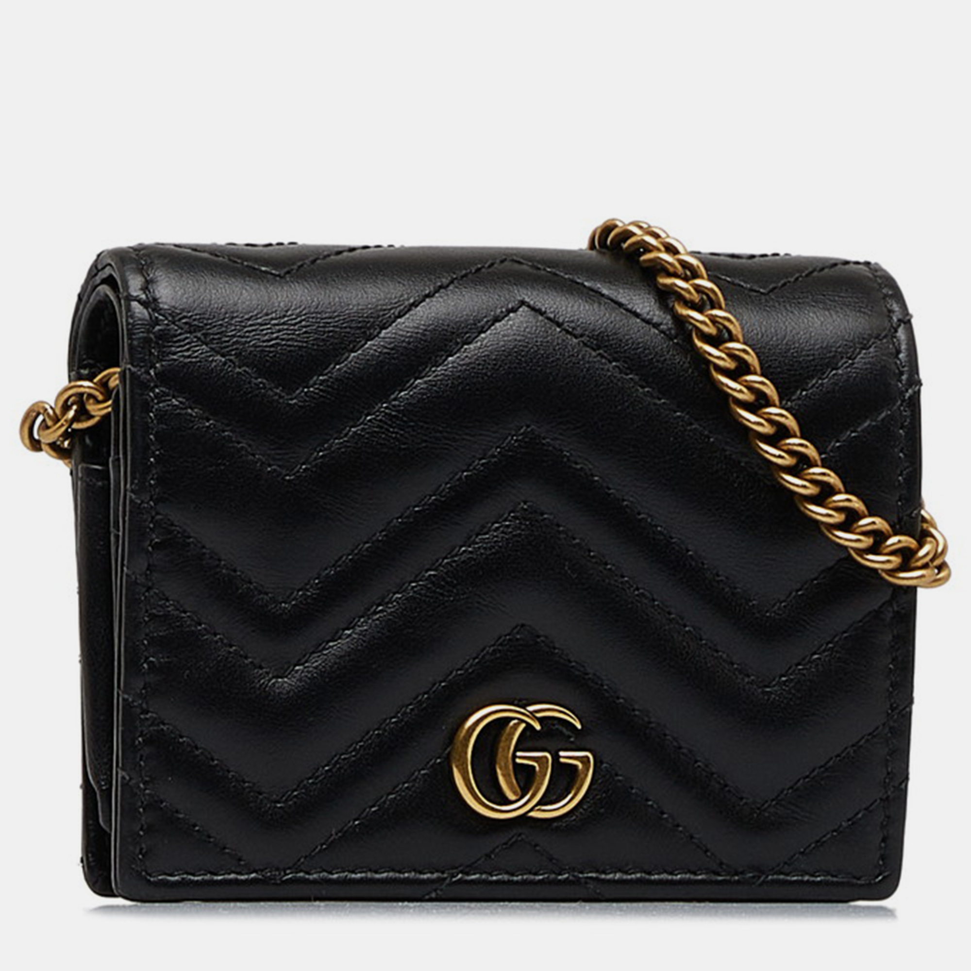 

Gucci Black Leather GG Marmont Mini Wallet on Chain Wallet