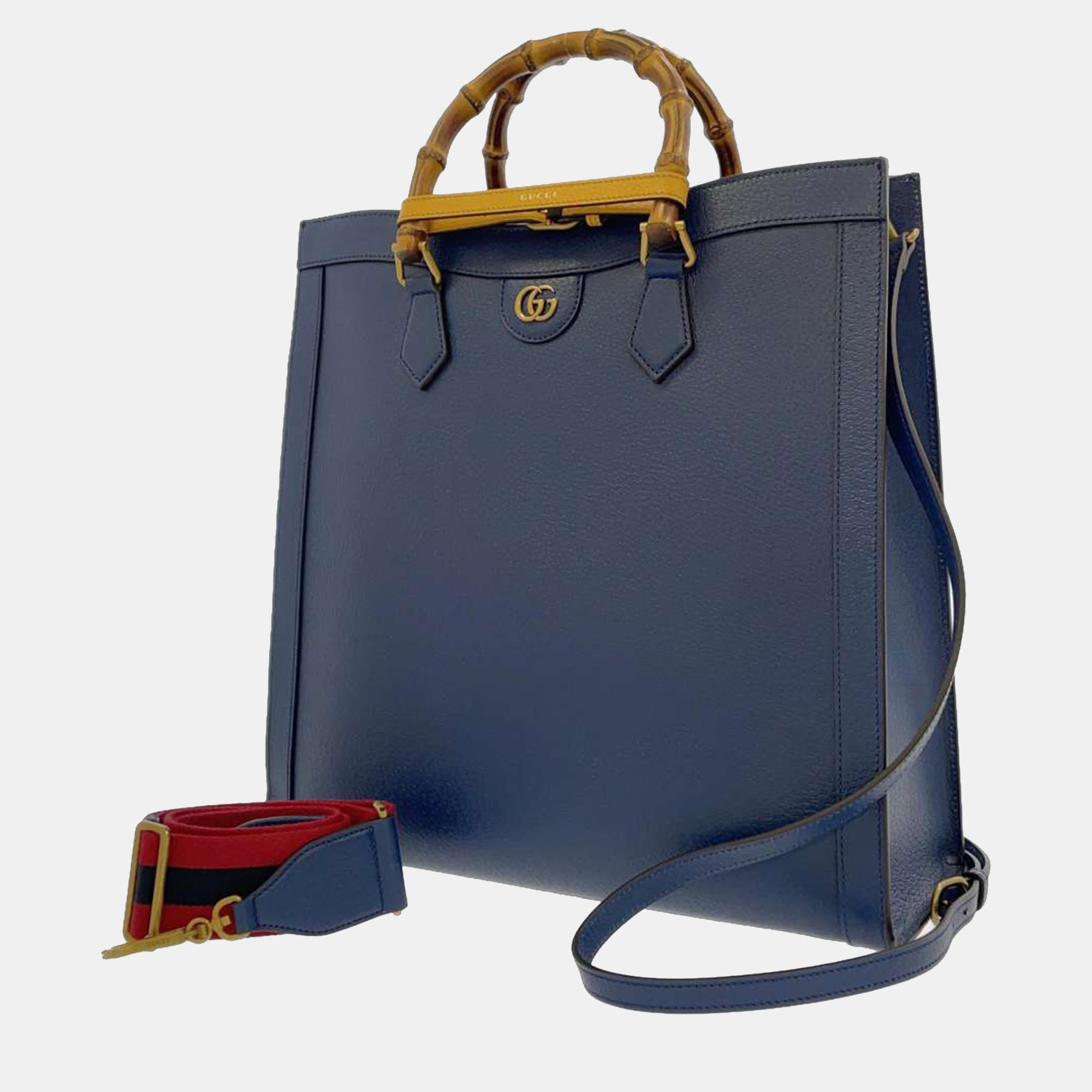 Pre-owned Gucci Blue Leather Large Bamboo Diana Tote Bag