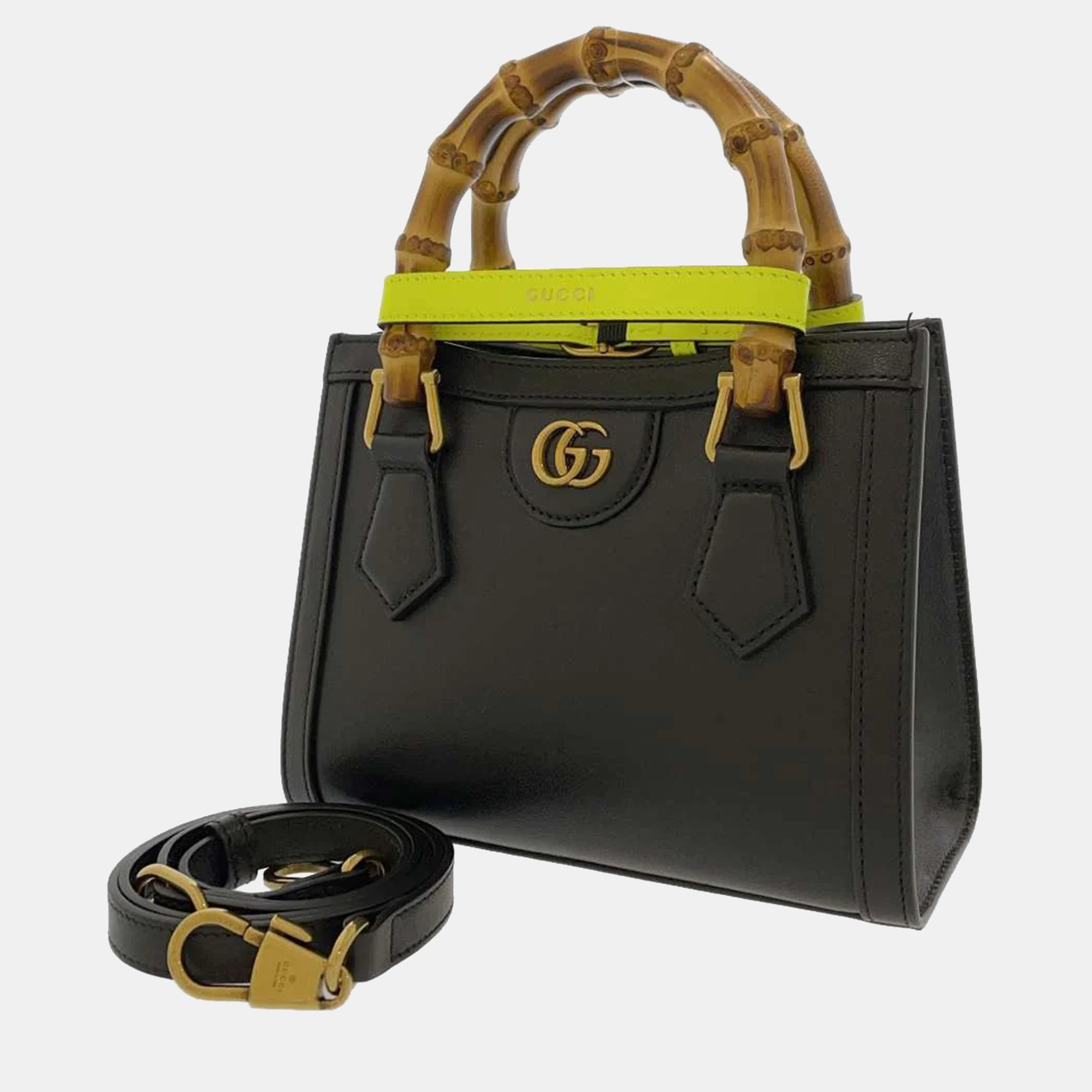 

Gucci Black Leather Mini Diana Bamboo Tote Bag