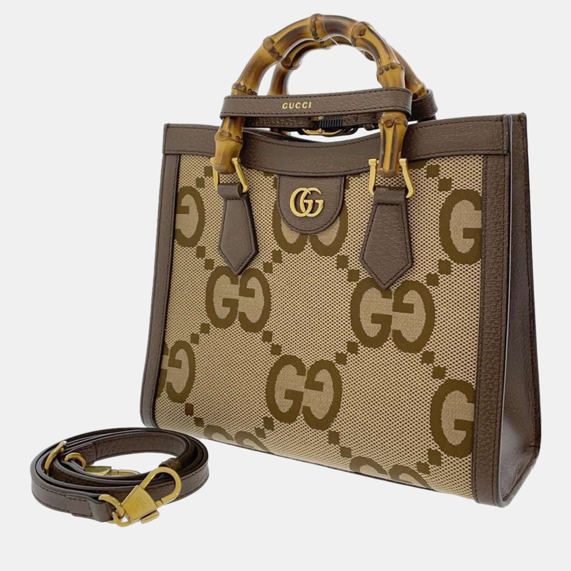 Pre-owned Gucci Beige Jumbo Gg Canvas Small Diana Tote Bag