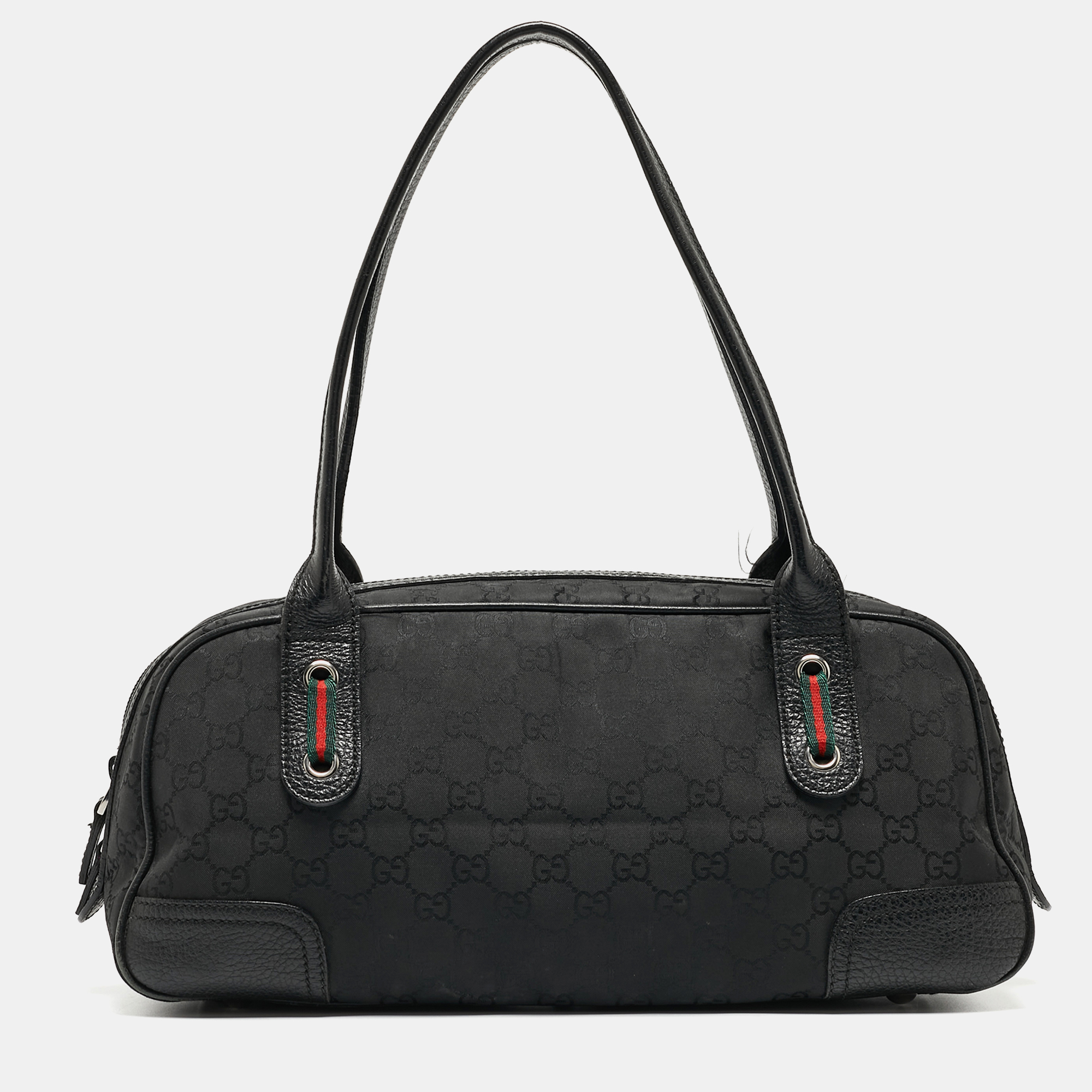 Pre-owned Gucci Black Gg Nylon And Leather Princy Boston Bag