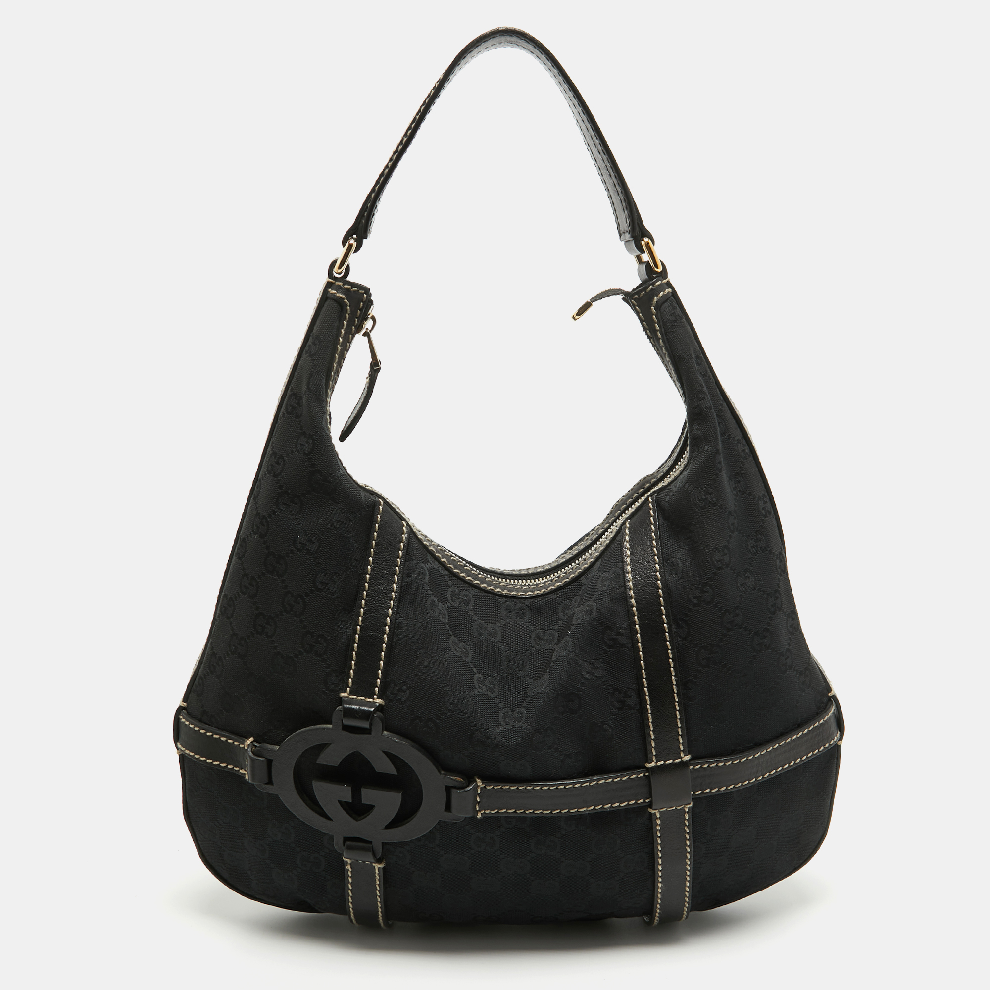 Pre-owned Gucci Black Gg Canvas And Leather Royal Hobo