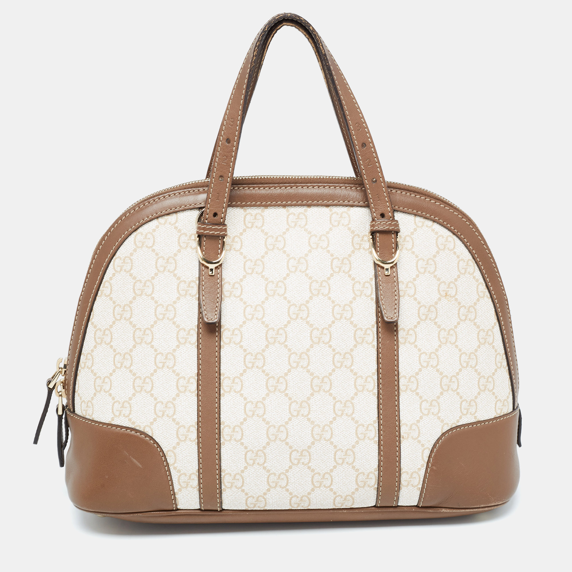 Pre-owned Gucci Brown/beige Gg Supreme Canvas And Leather Nice Dome Satchel