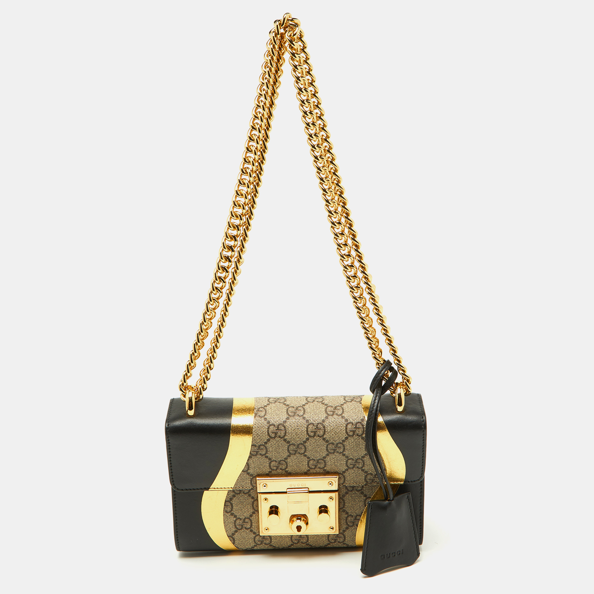 Pre-owned Gucci Tri Color Gg Supreme Canvas And Leather Small Padlock Shoulder Bag In Multicolor