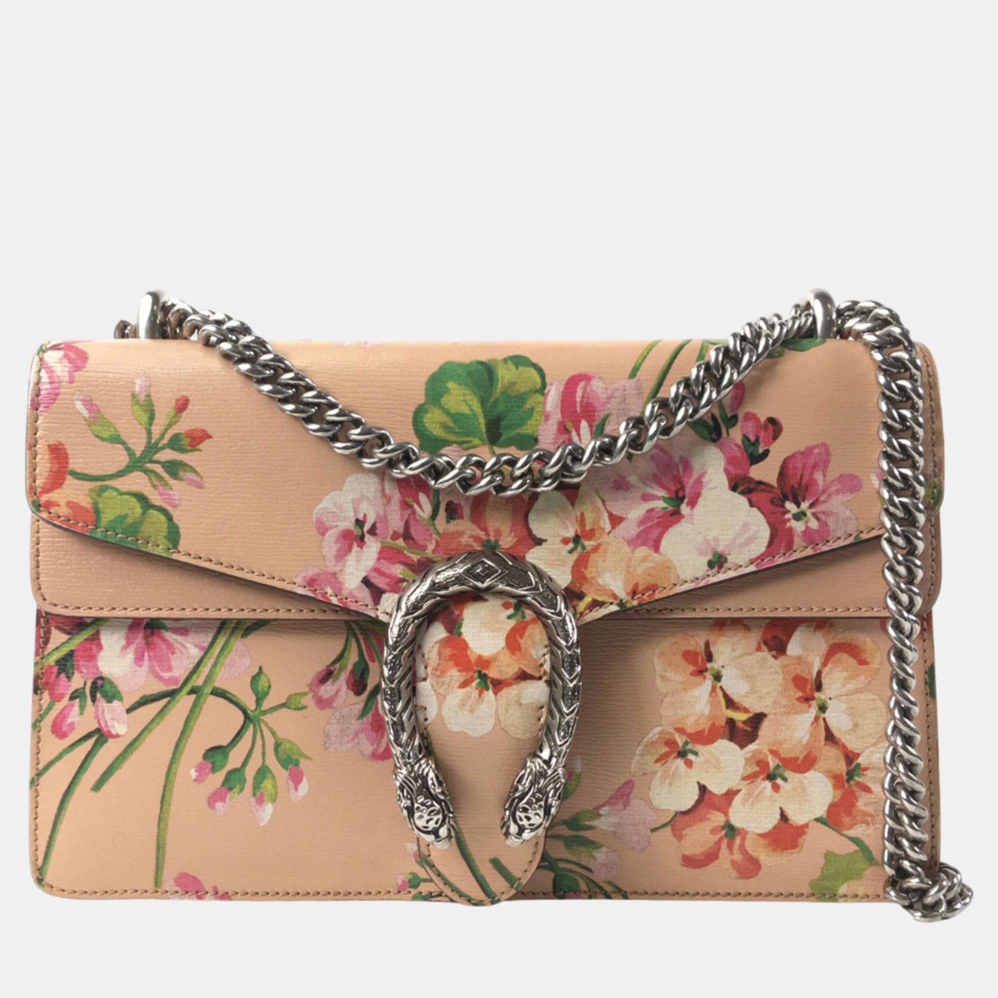 Pre-owned Gucci Pink Medium Leather Dionysus Blooms Shoulder Bag