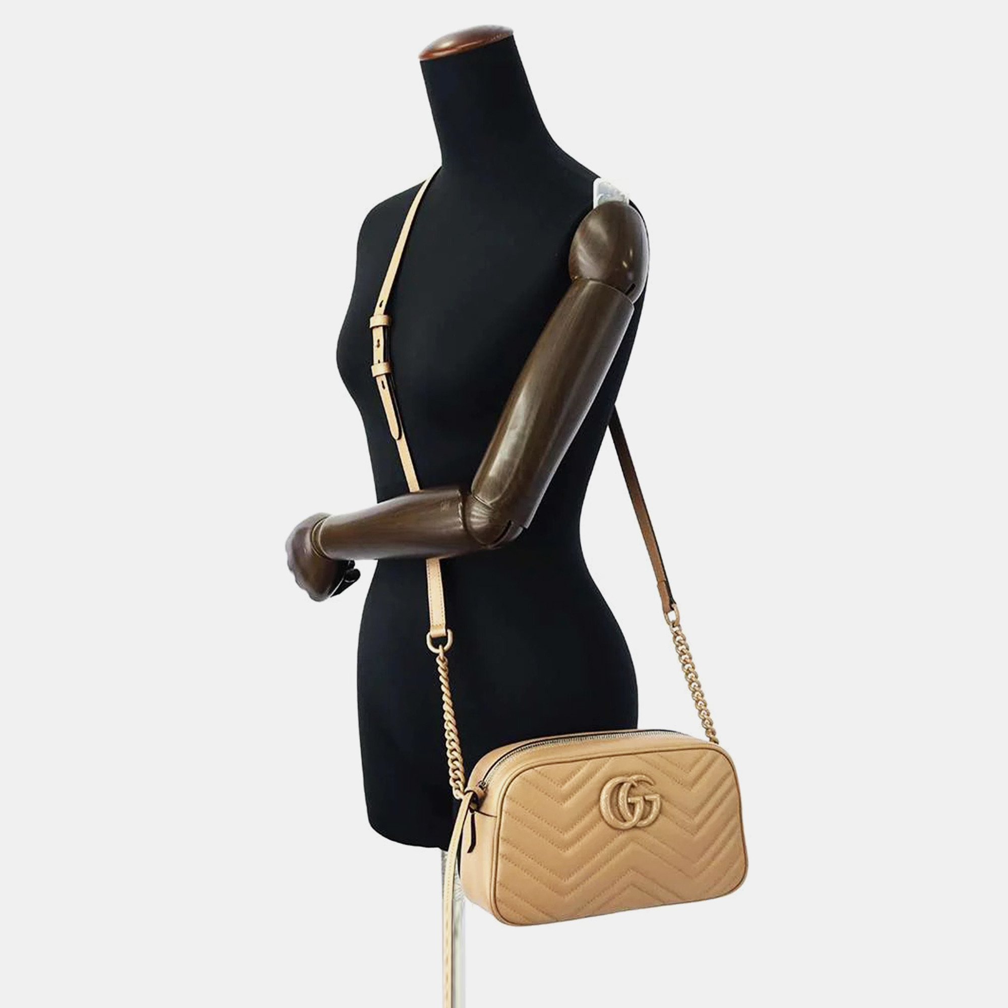 

Gucci Beige Leather Small GG Marmont Shoulder Bag