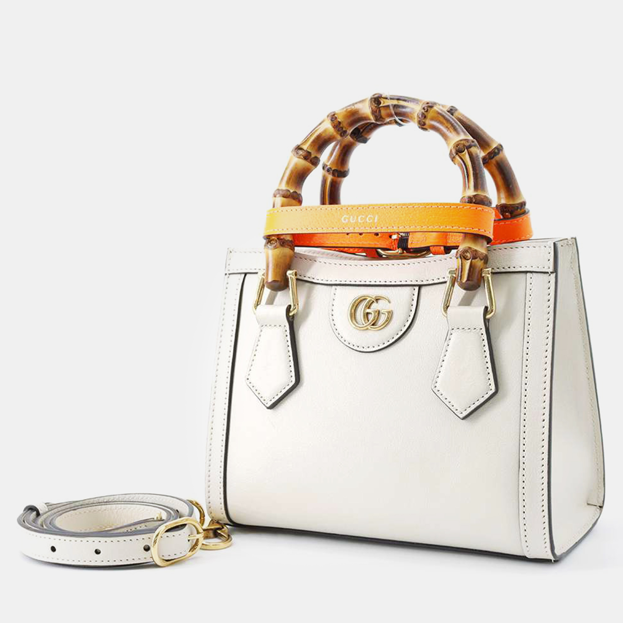 

Gucci White Leather Mini Bamboo Diana Tote Bag