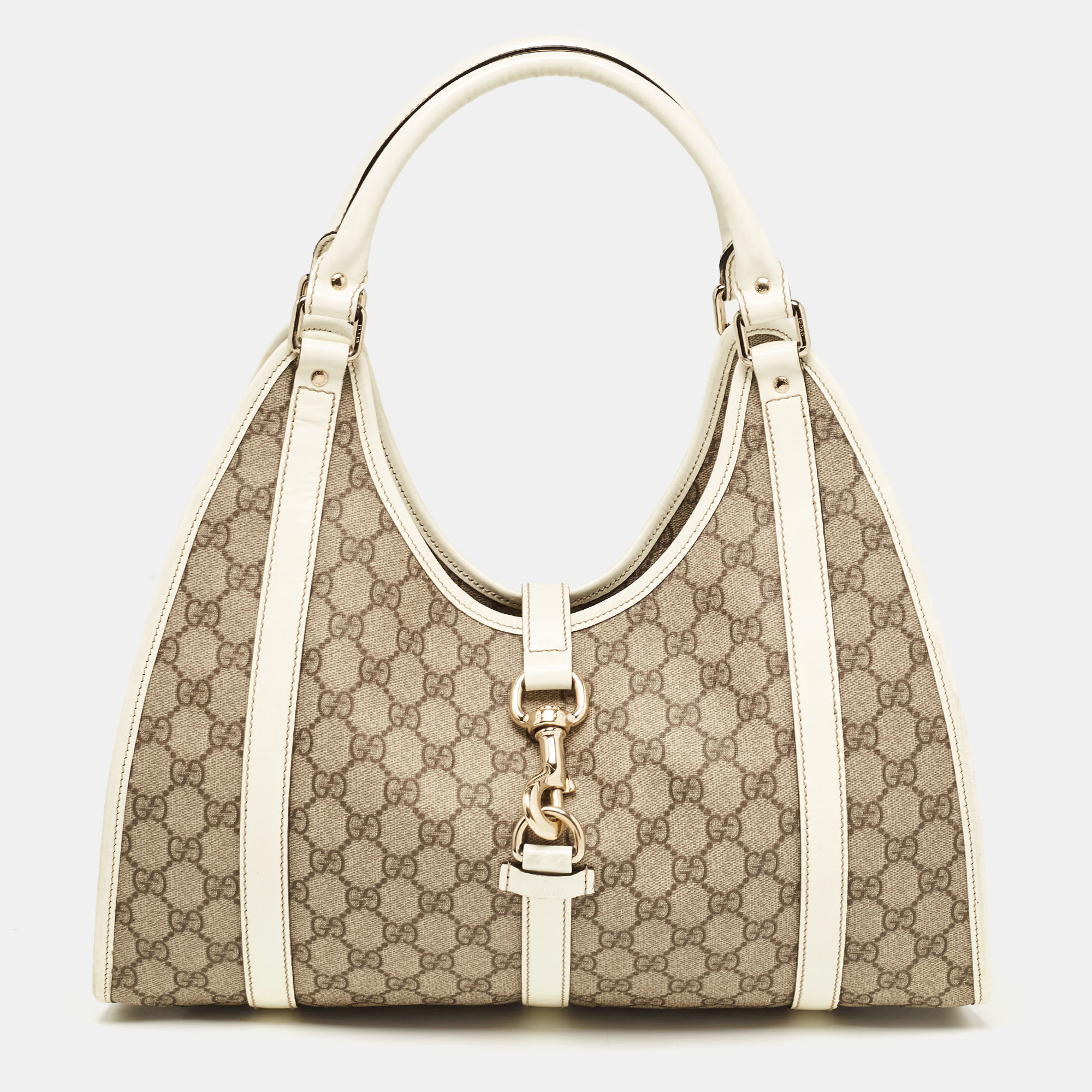 

Gucci White/Beige GG Supreme Canvas and Patent Leather Joy Shoulder Bag