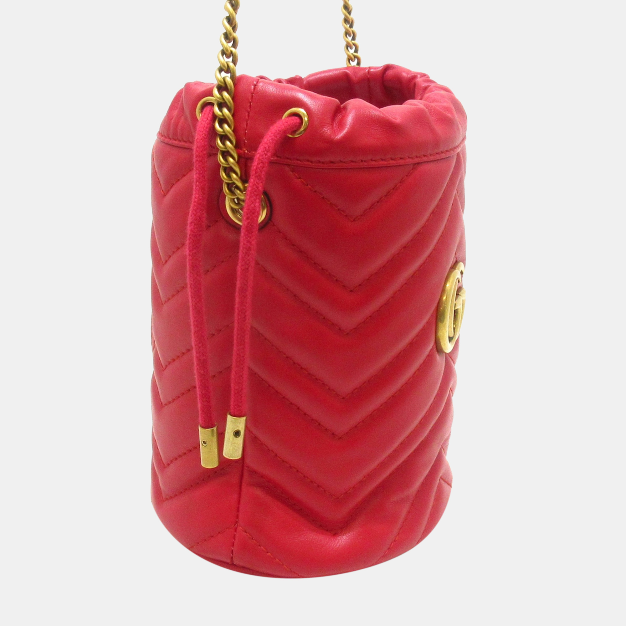 

Gucci Red Leather GG Marmont Bucket Bag