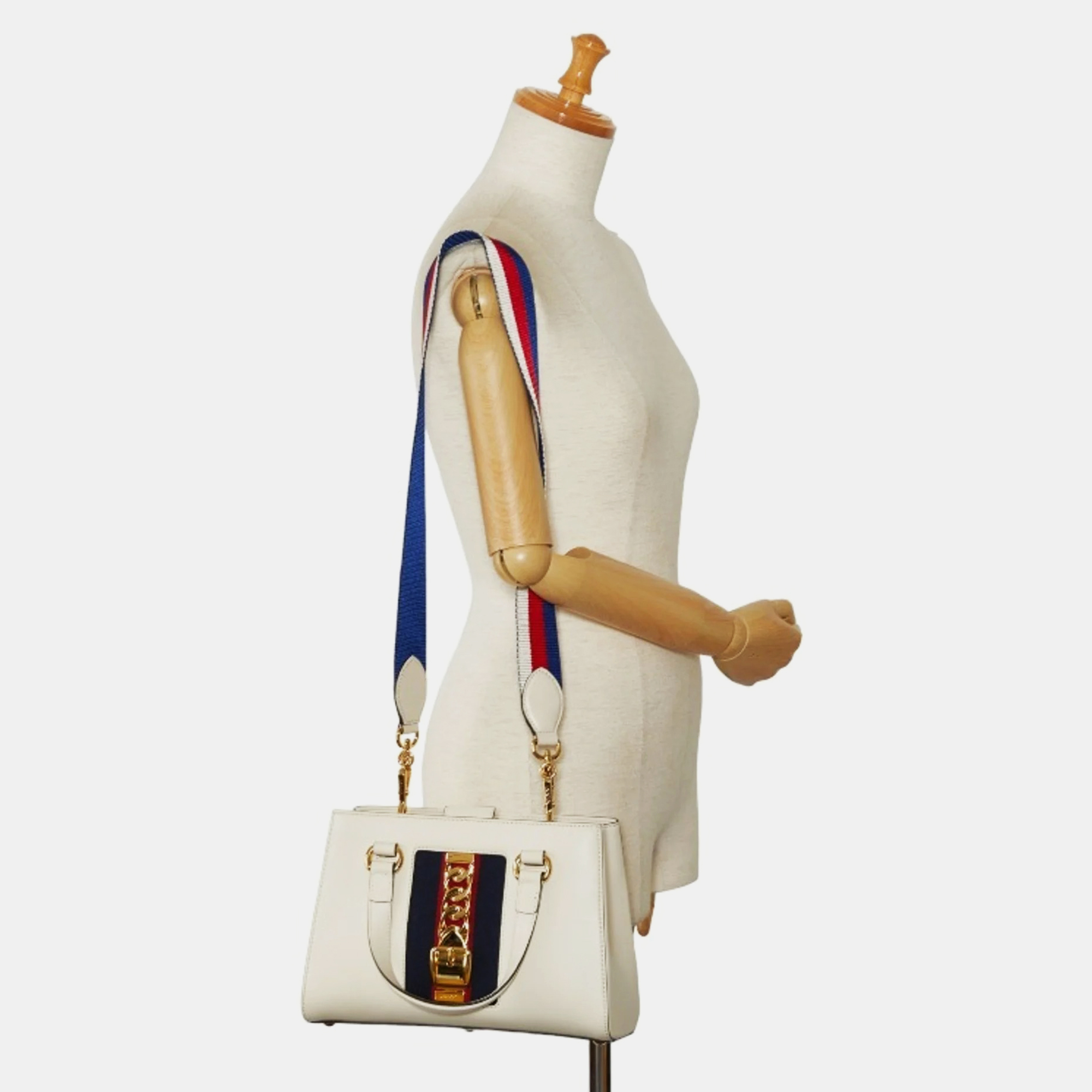 

Gucci Ivory Leather Sylvie  Top Handle Bag, Beige