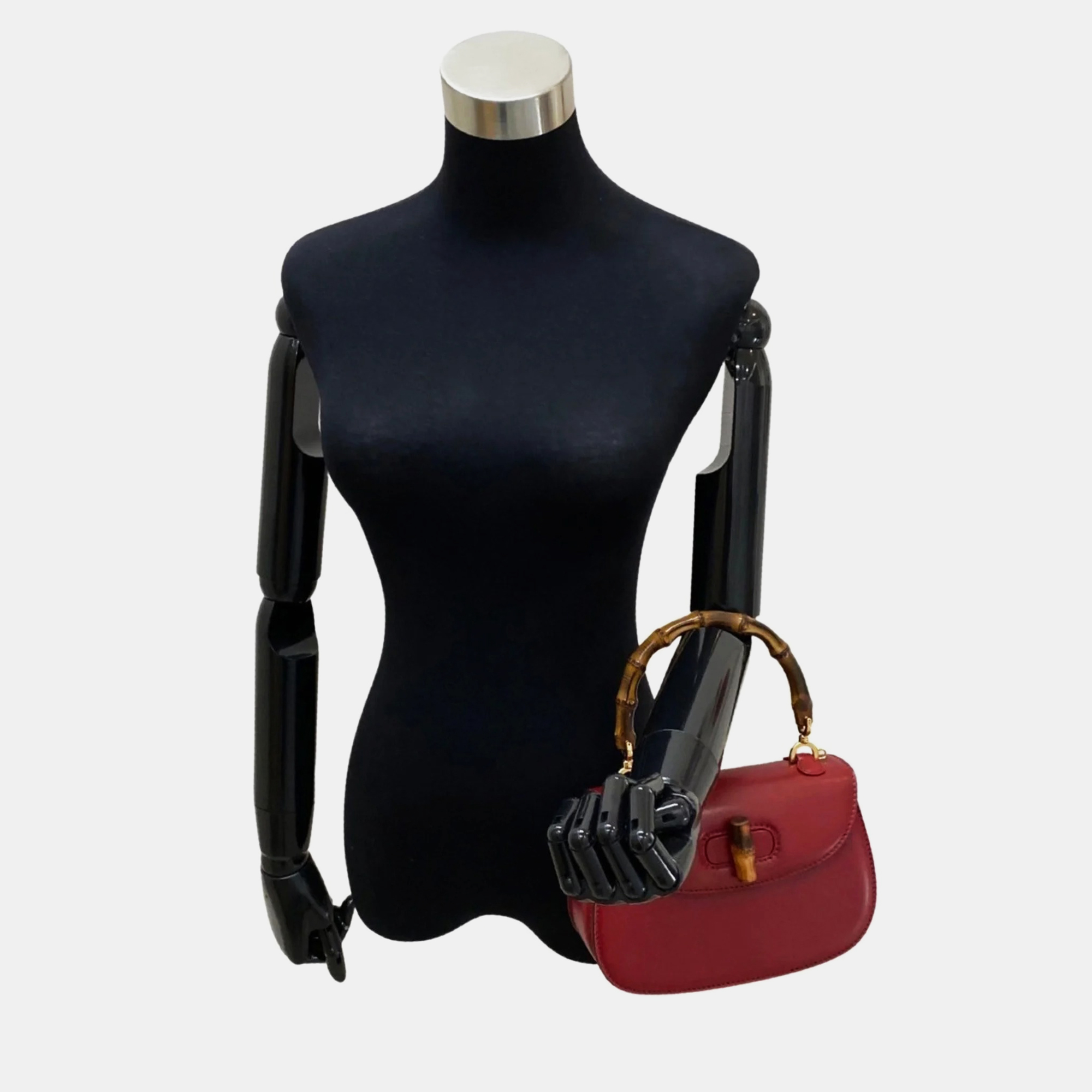 

Gucci Red Leather Mini Bamboo Top Handle Bag